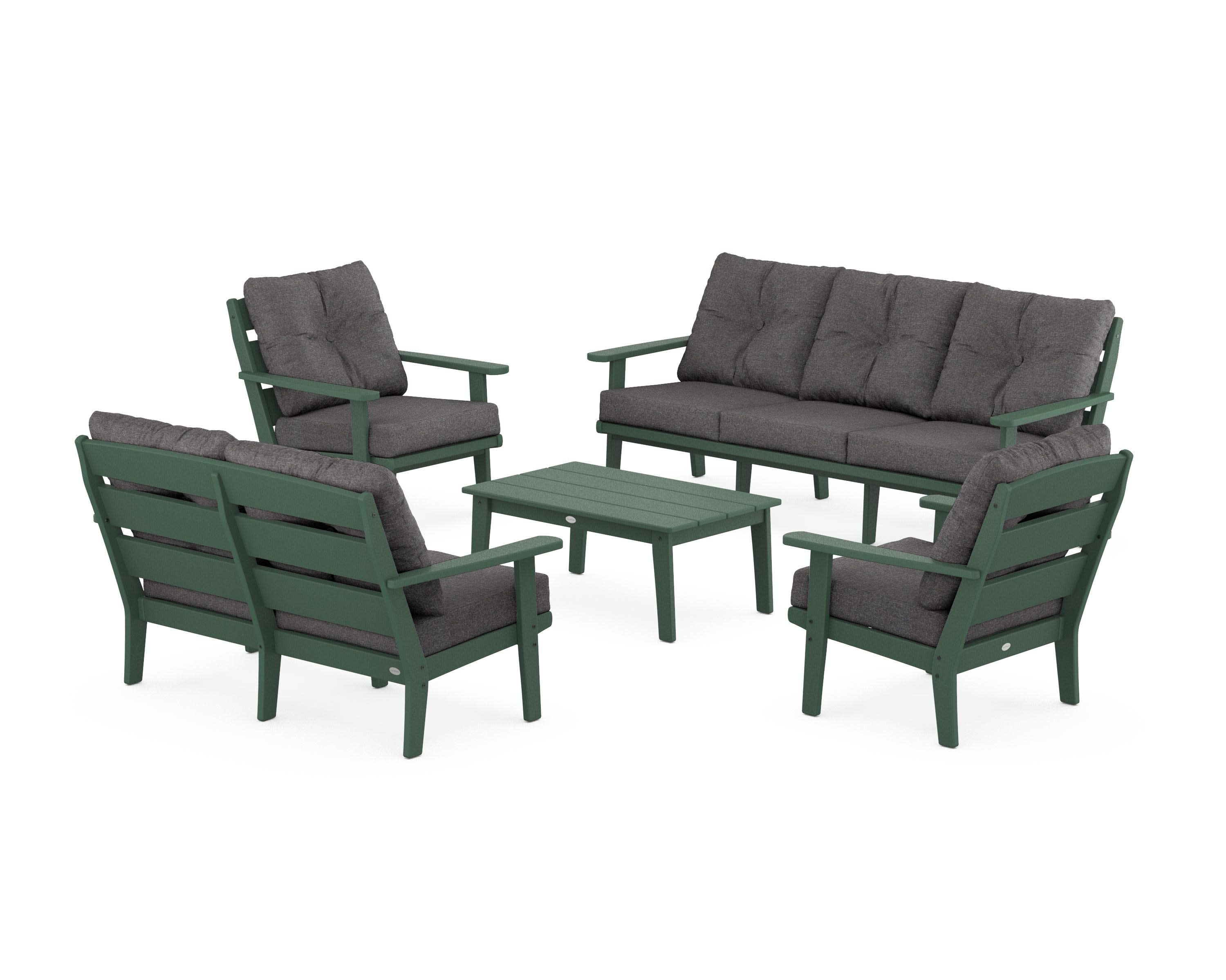 Lakeside 5-Piece Lounge Sofa Set in Green / Ash Charcoal