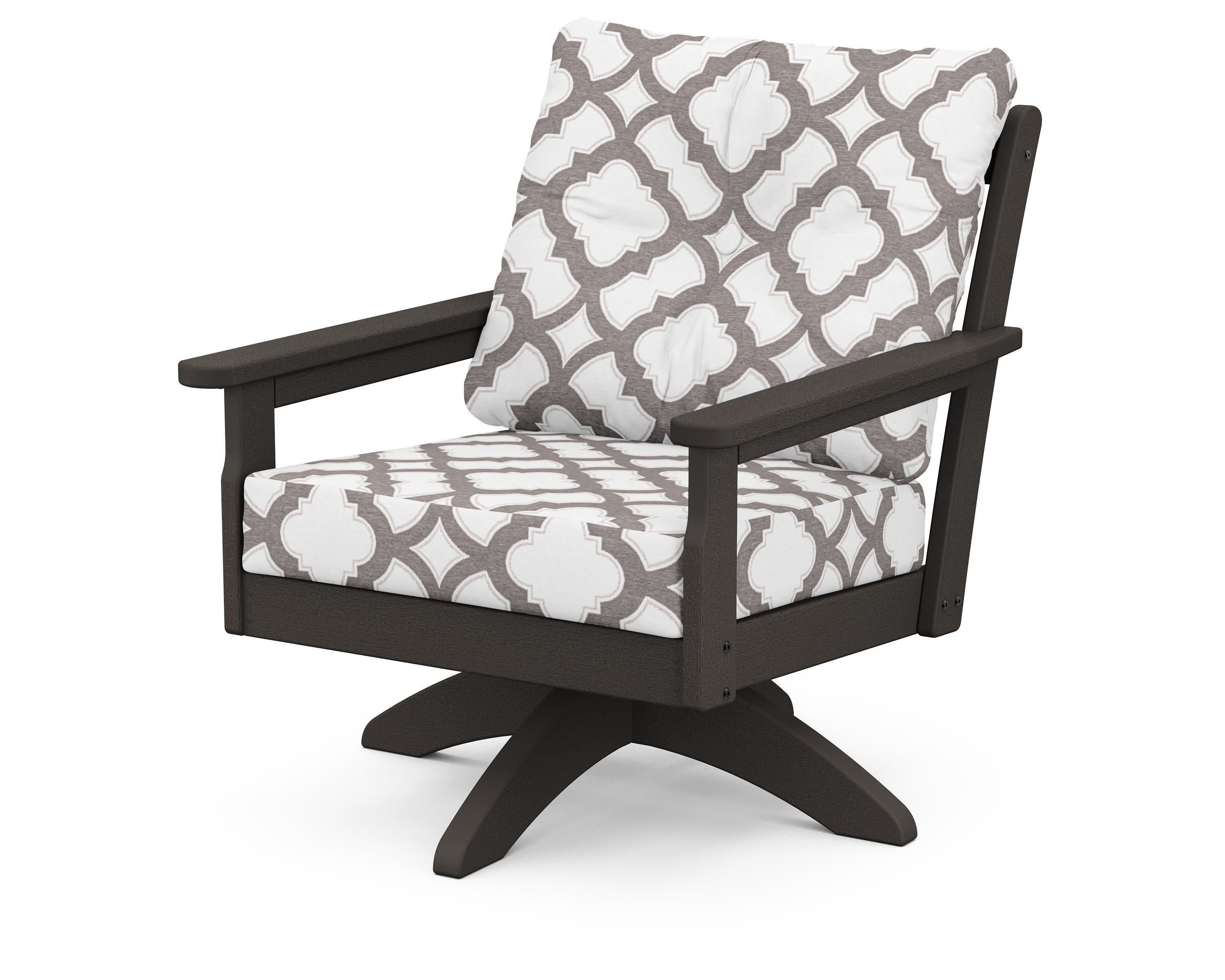 Vineyard Deep Seating Swivel Chair in Vintage Coffee / Trellis Grey Mist