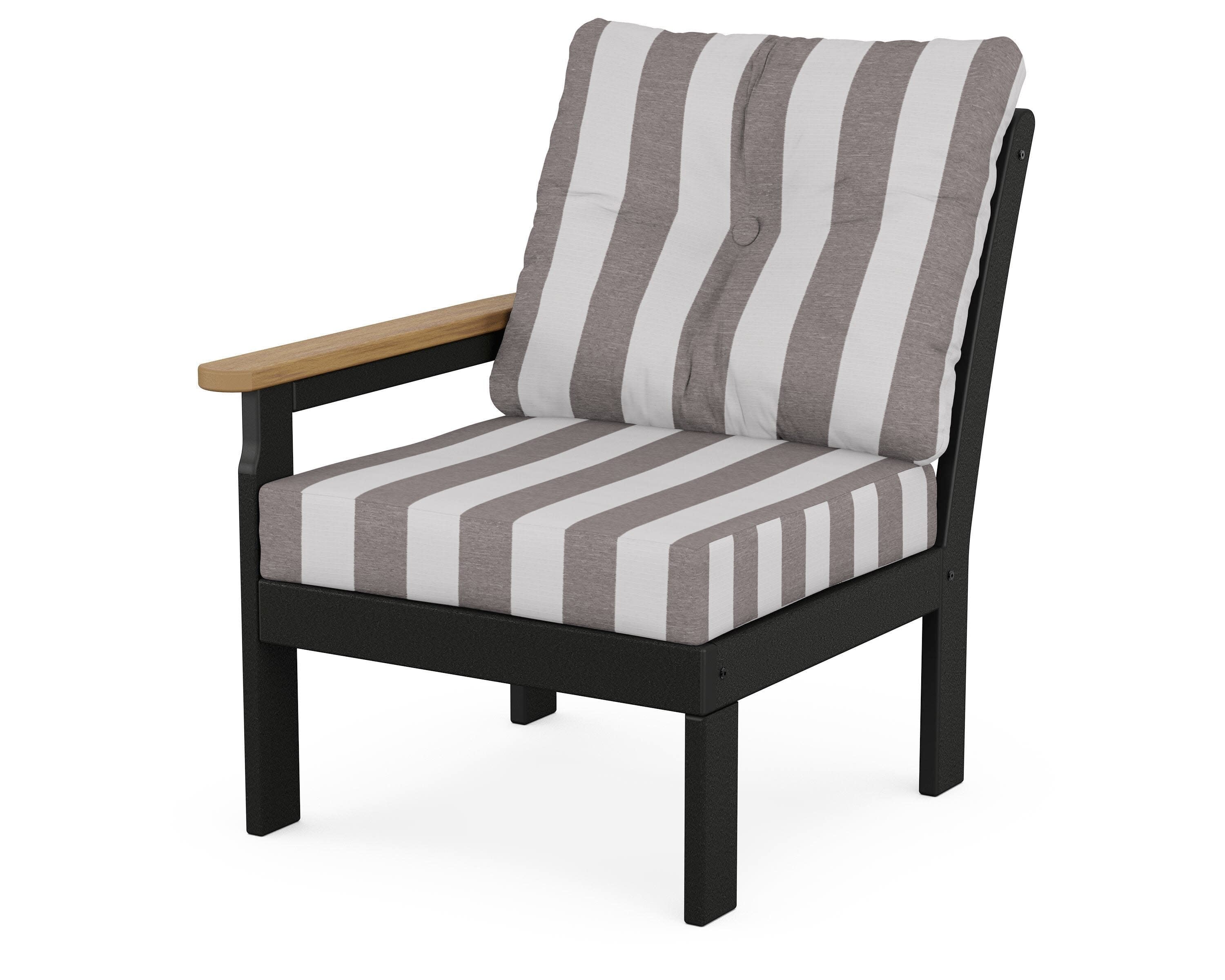 Vineyard Modular Left Arm Chair in Black / Natural / Cabana Stripe Grey Mist