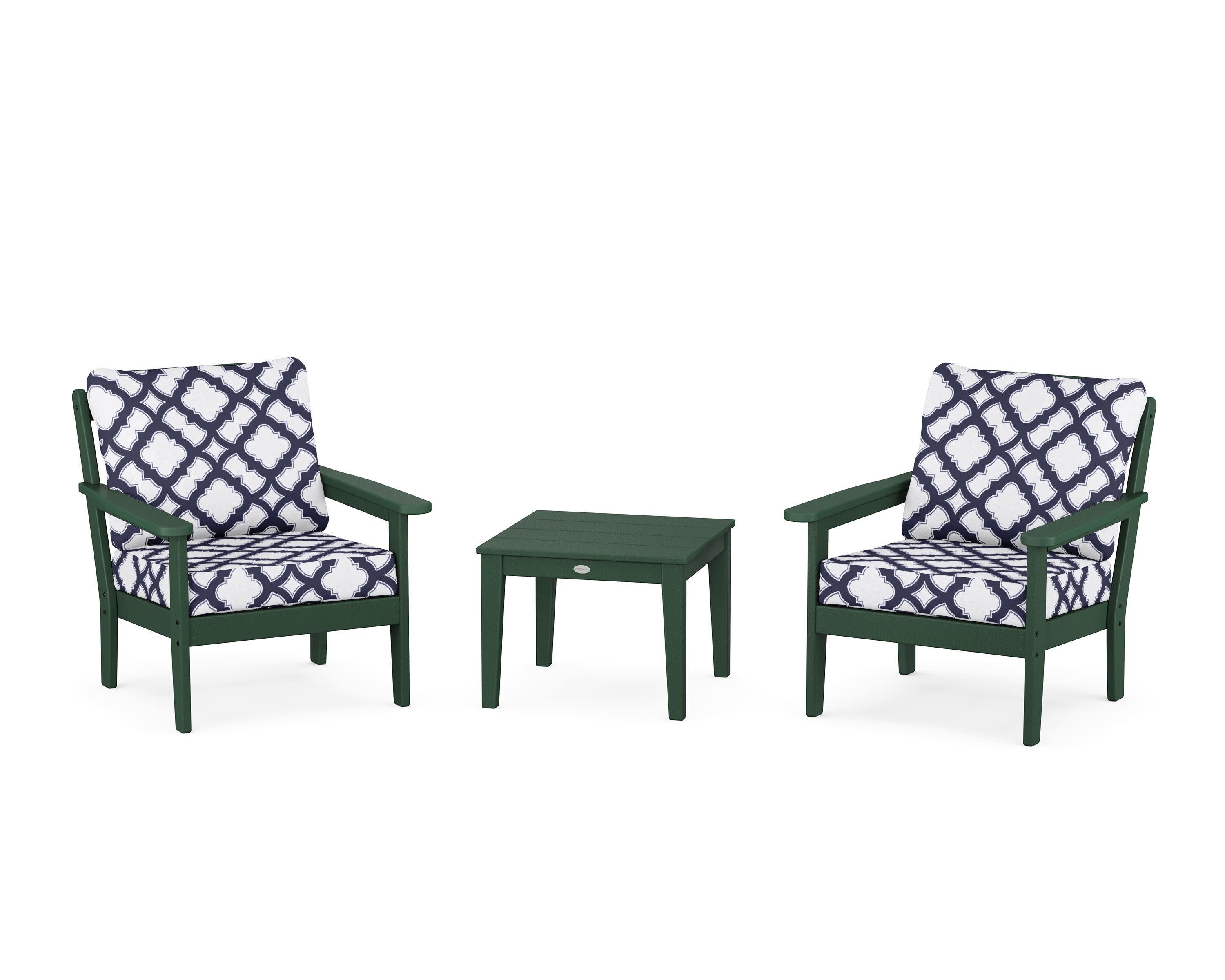 Cottage 3-Piece Deep Seating Set in Green / Trellis Navy