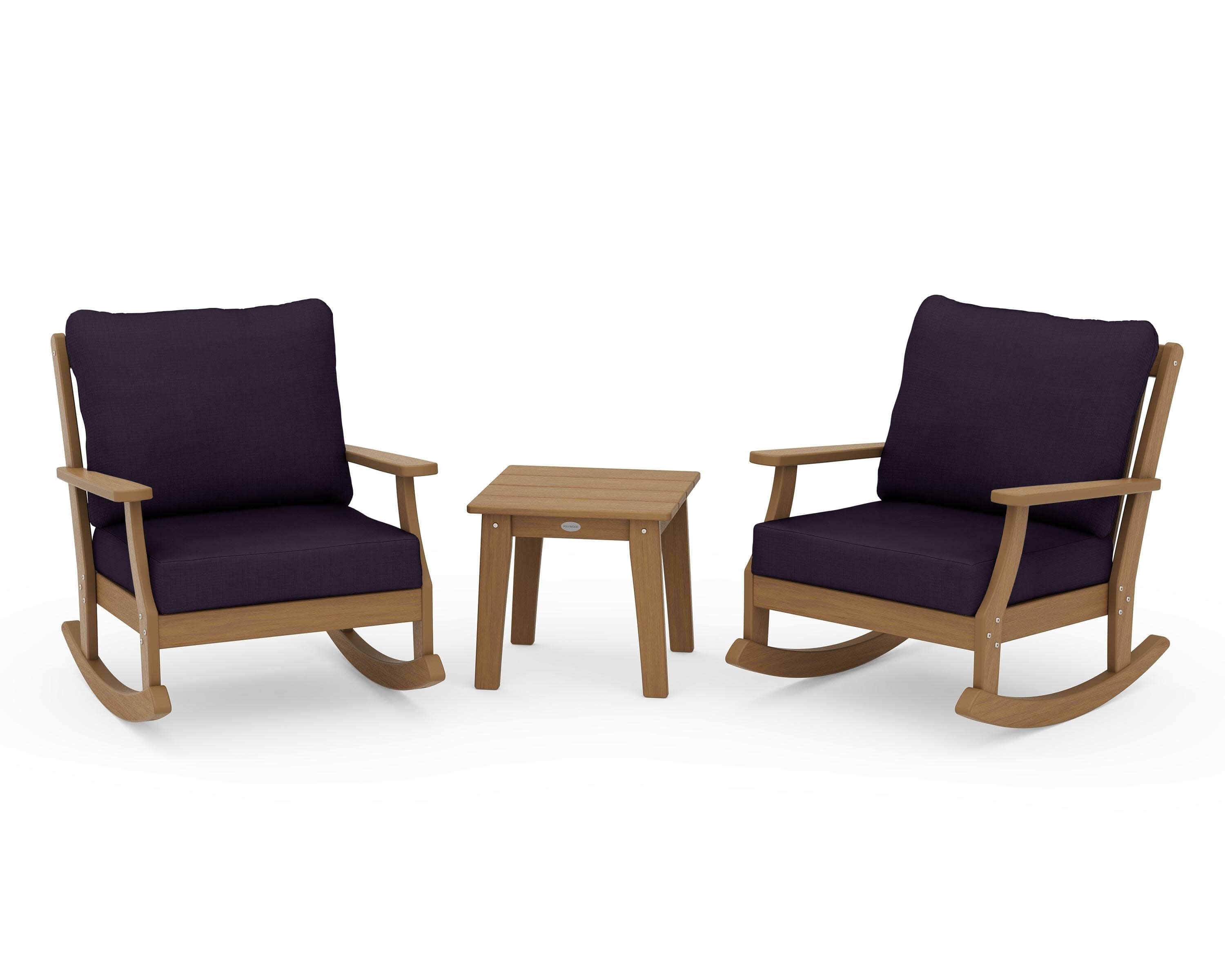 Braxton 3-Piece Deep Seating Rocker Set in Natural / Navy Linen