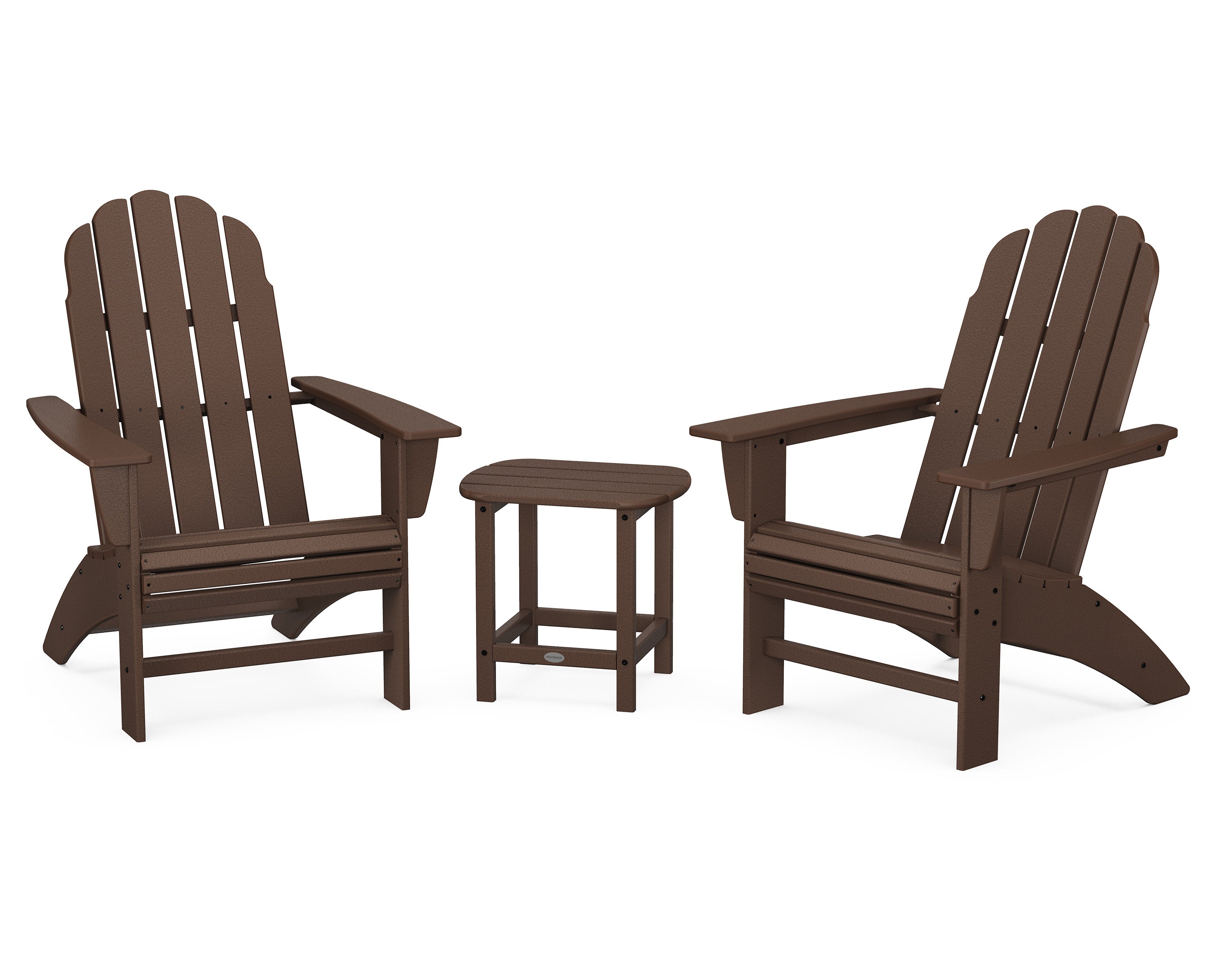 Vineyard 3-Piece Curveback Adirondack Set with South Beach 18" Side Table in Mahogany