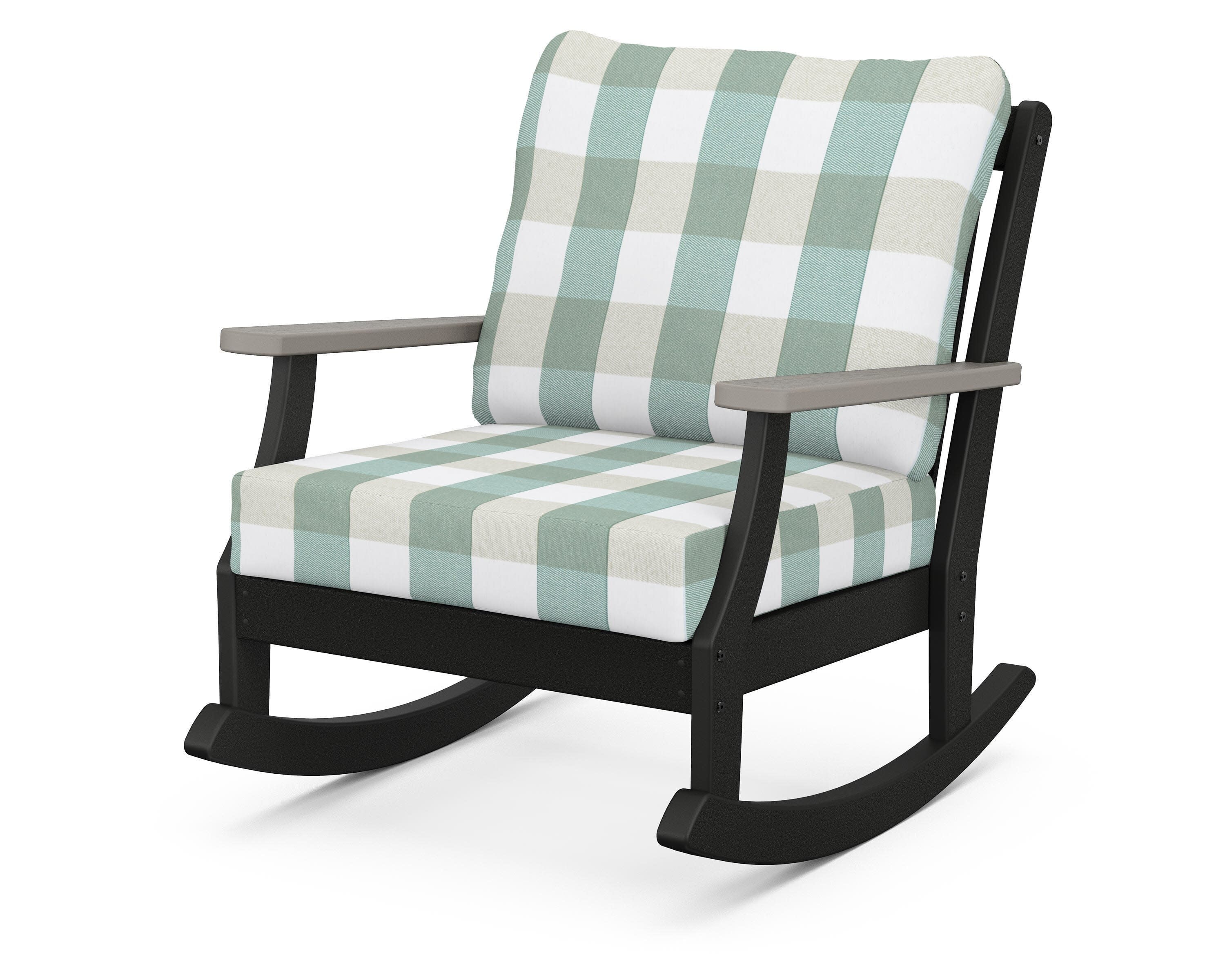 Braxton Deep Seating Rocking Chair in Black / Driftwood / Buffalo Plaid Glacier Spa