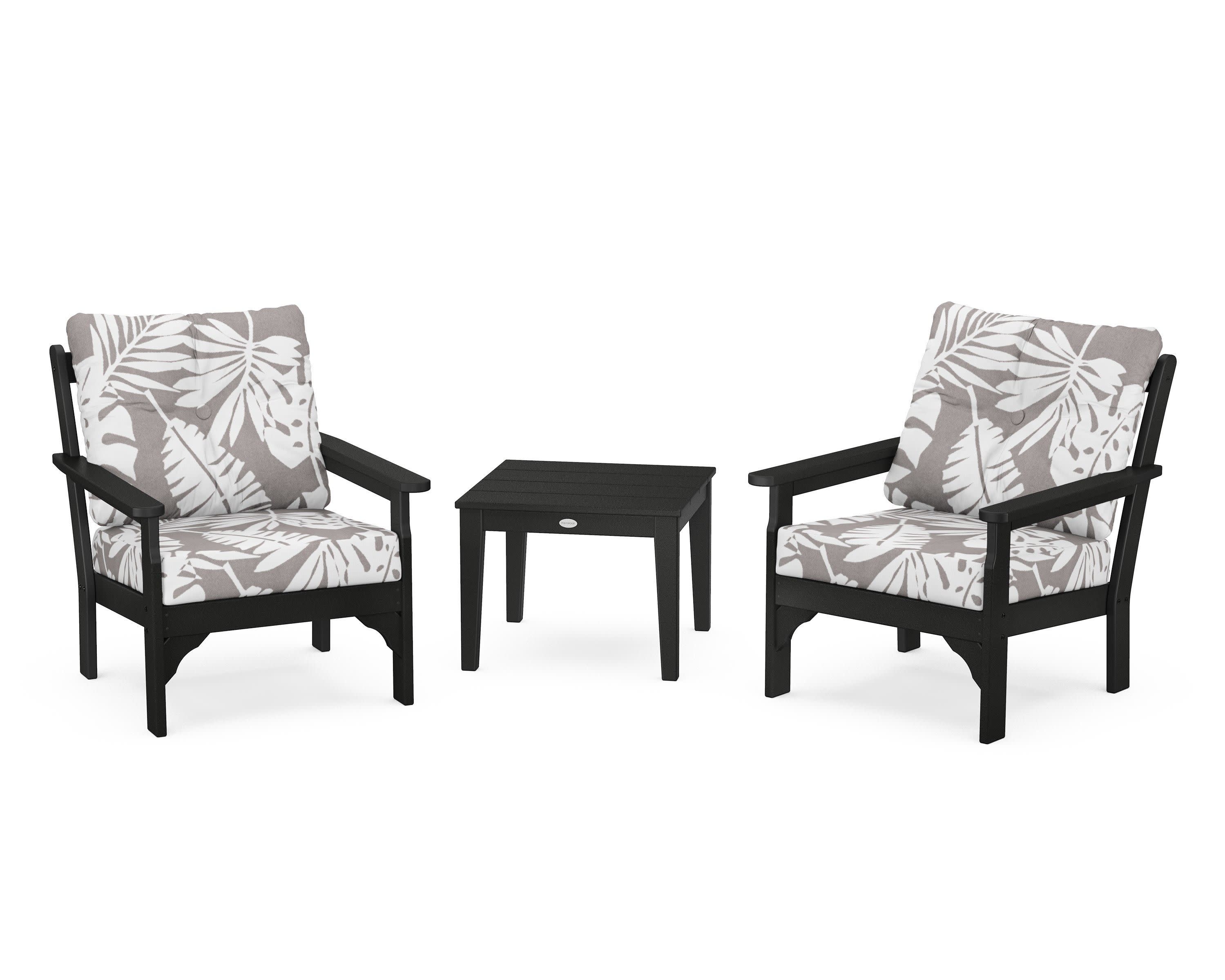 Vineyard 3-Piece Deep Seating Set in Black / Leaf Grey Mist
