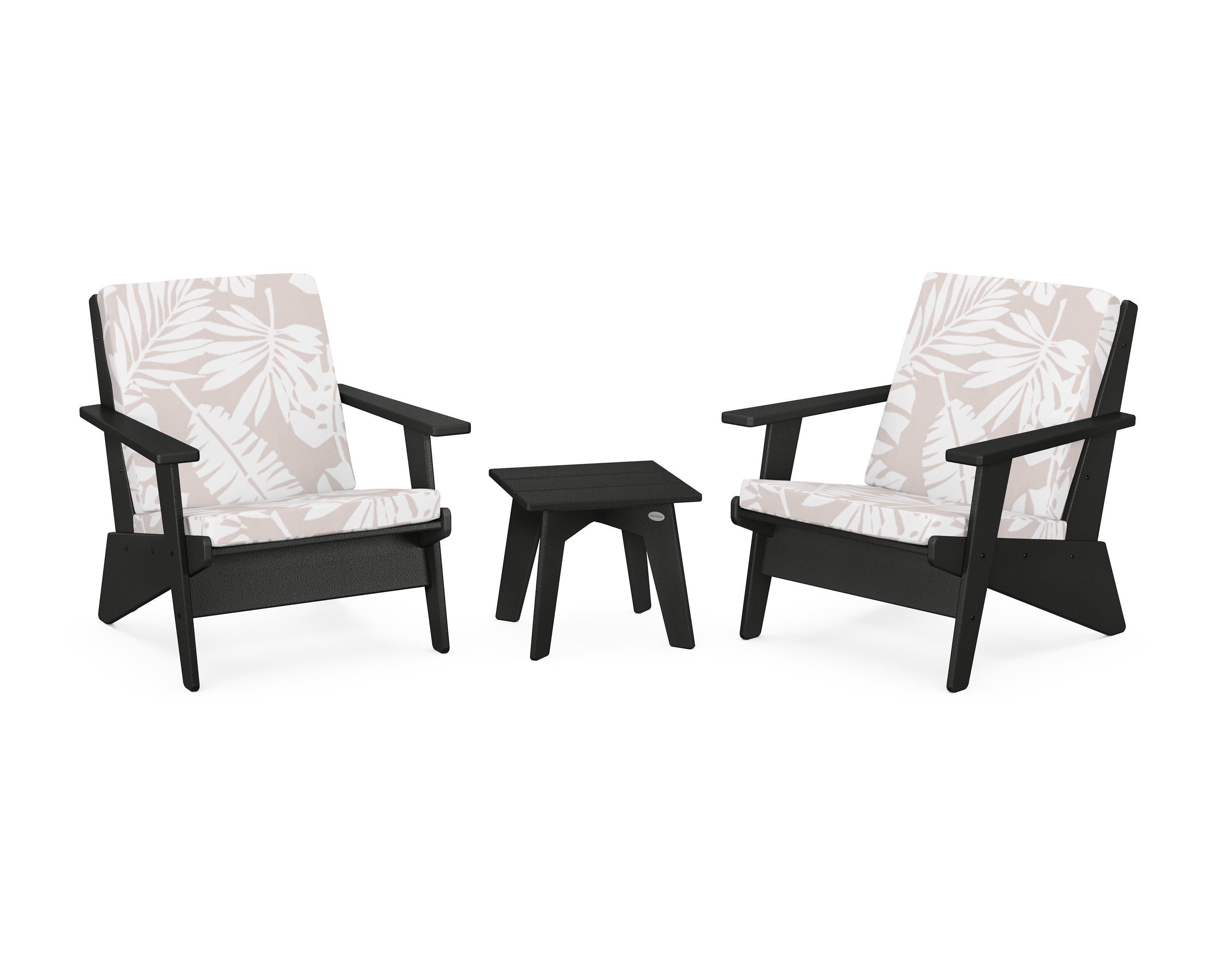 Riviera Modern Lounge 3-Piece Set in Black / Leaf Dune Burlap