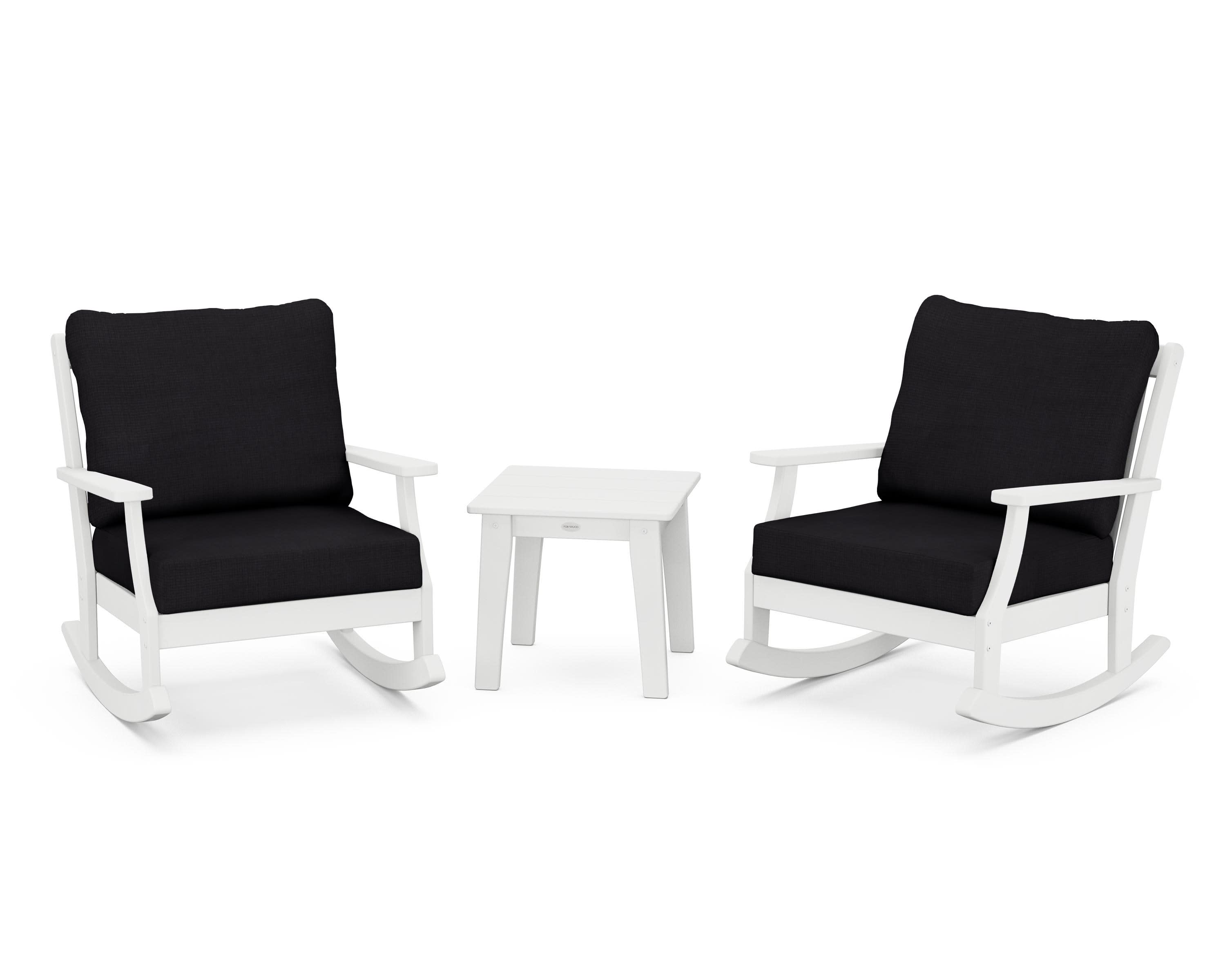 Braxton 3-Piece Deep Seating Rocker Set in White / Midnight Linen