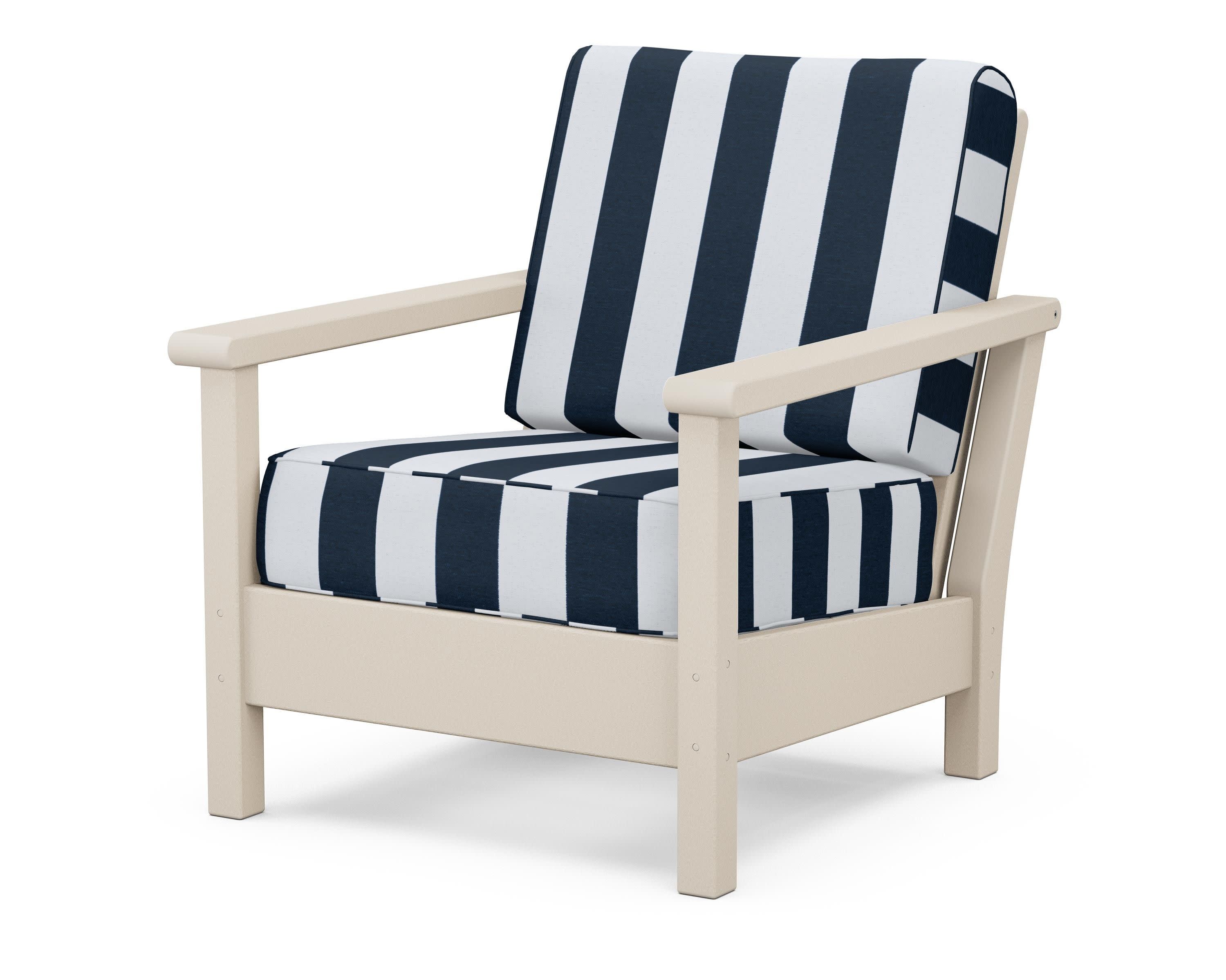 Harbour Deep Seating Chair in Sand / Cabana Stripe Marine Indigo