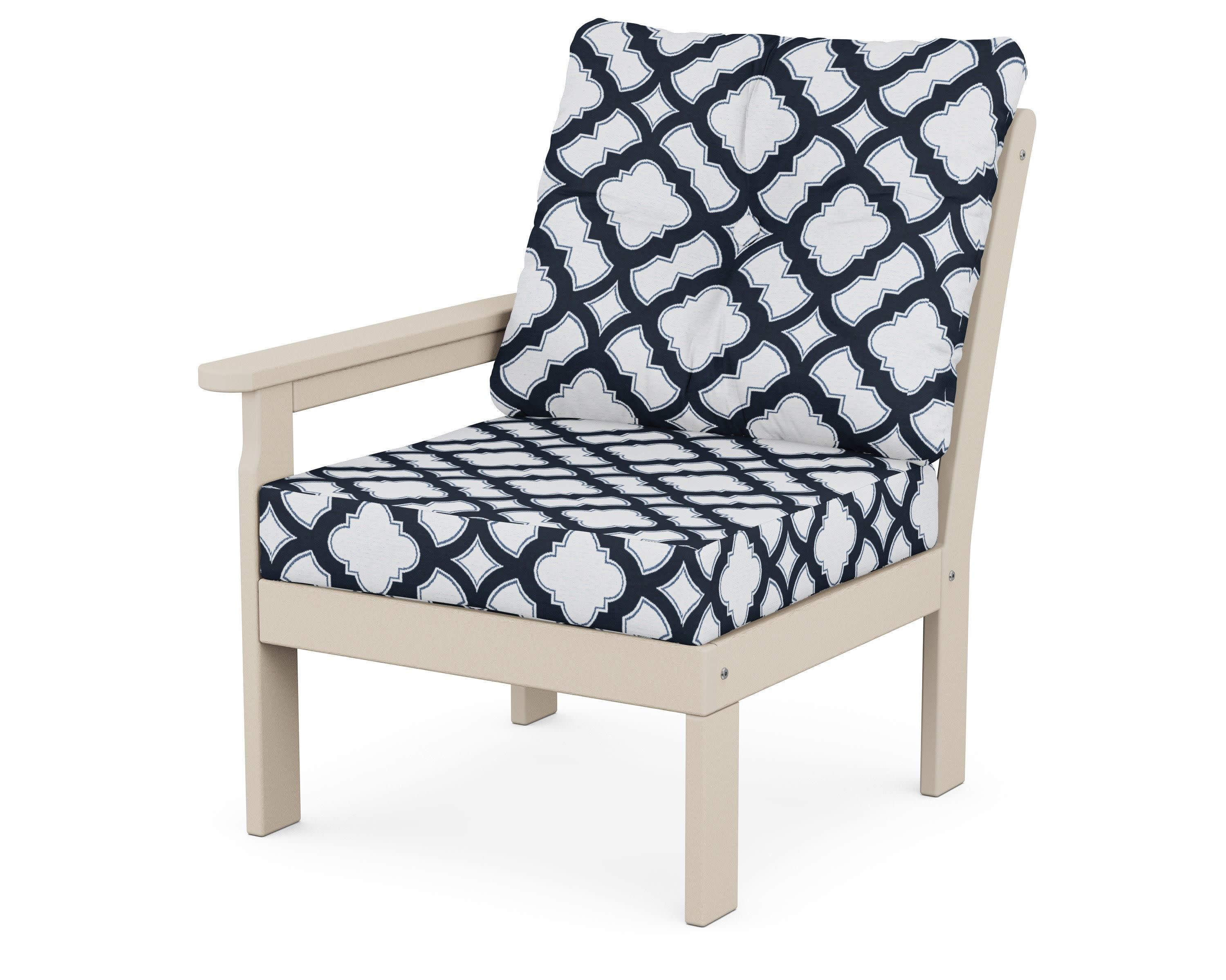 Vineyard Modular Left Arm Chair in Sand / Trellis Marine Indigo