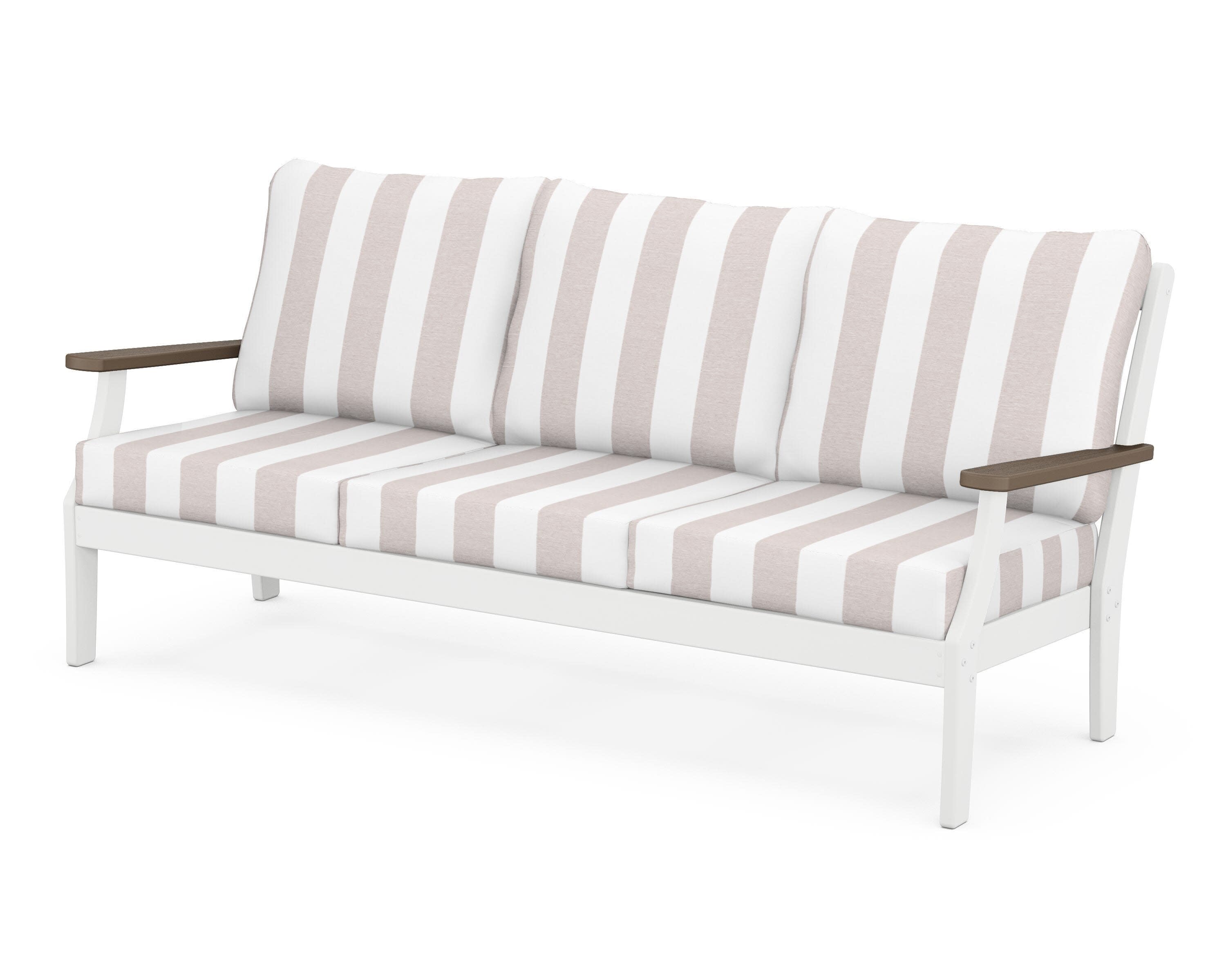 Braxton Deep Seating Sofa in White / Kona / Cabana Stripe Dune Burlap