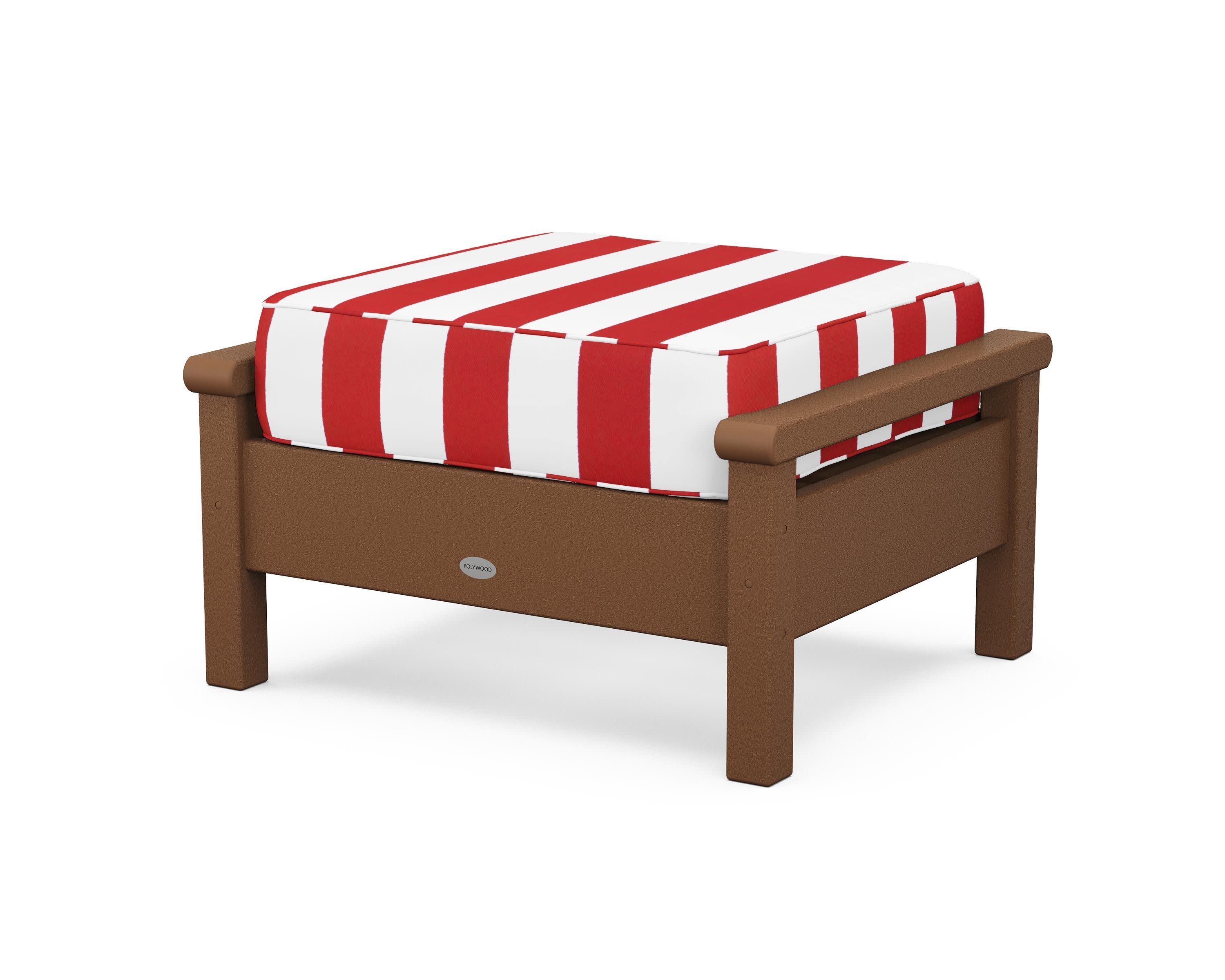 Harbour Deep Seating Ottoman in Teak / Cabana Stripe Crimson