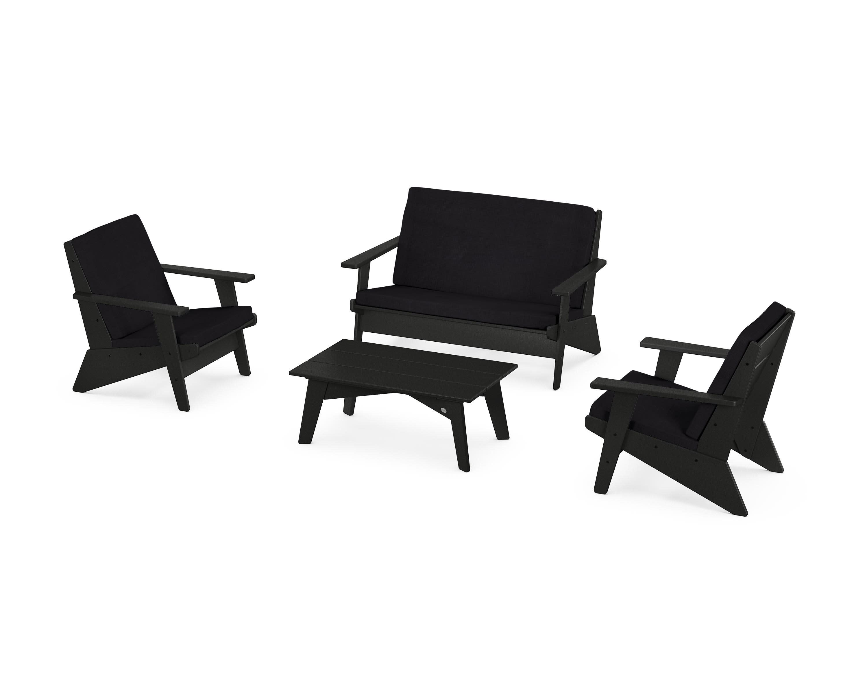 Riviera Modern Lounge 4-Piece Set in Black / Midnight Linen