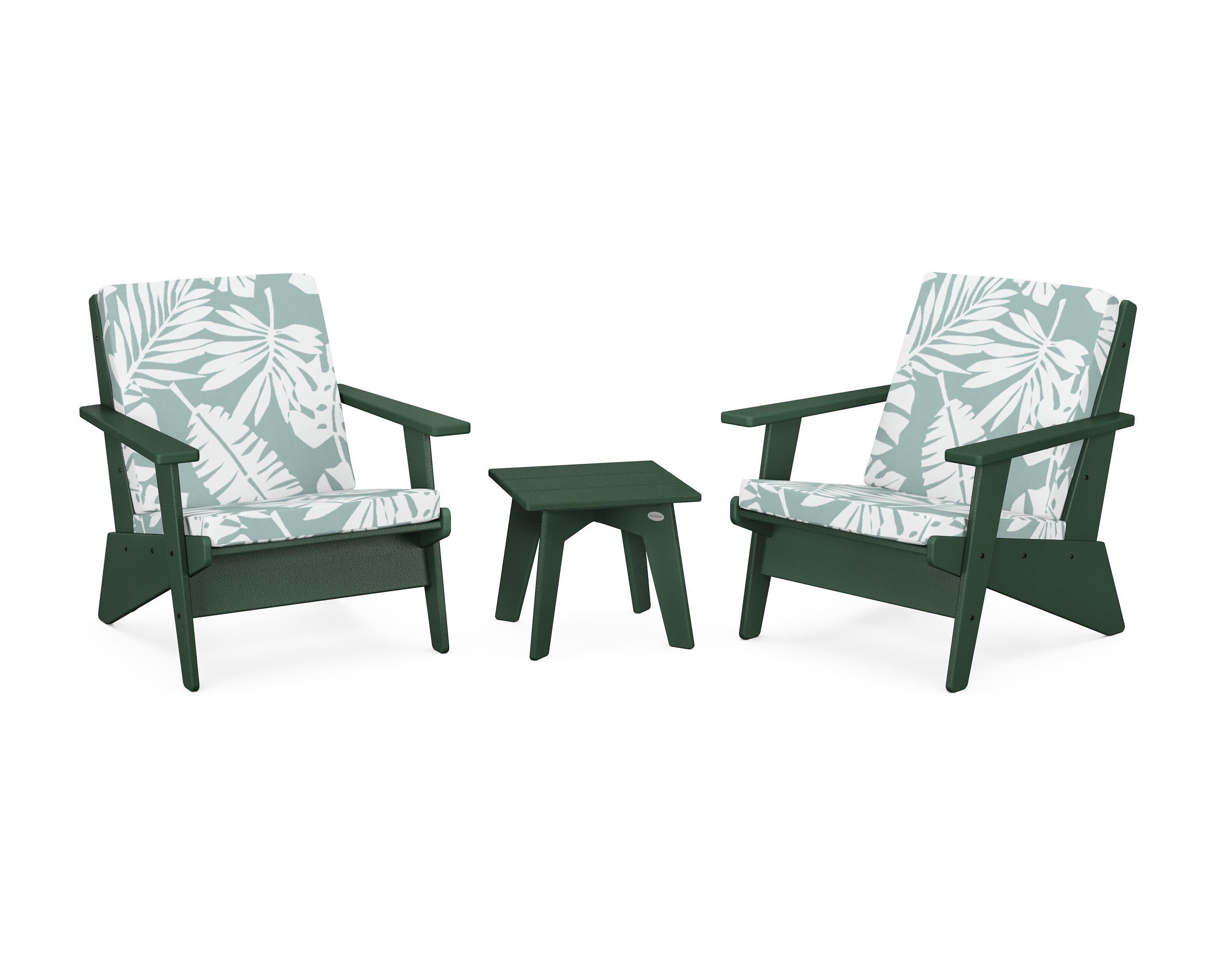 Riviera Modern Lounge 3-Piece Set in Green / Leaf Glacier Spa