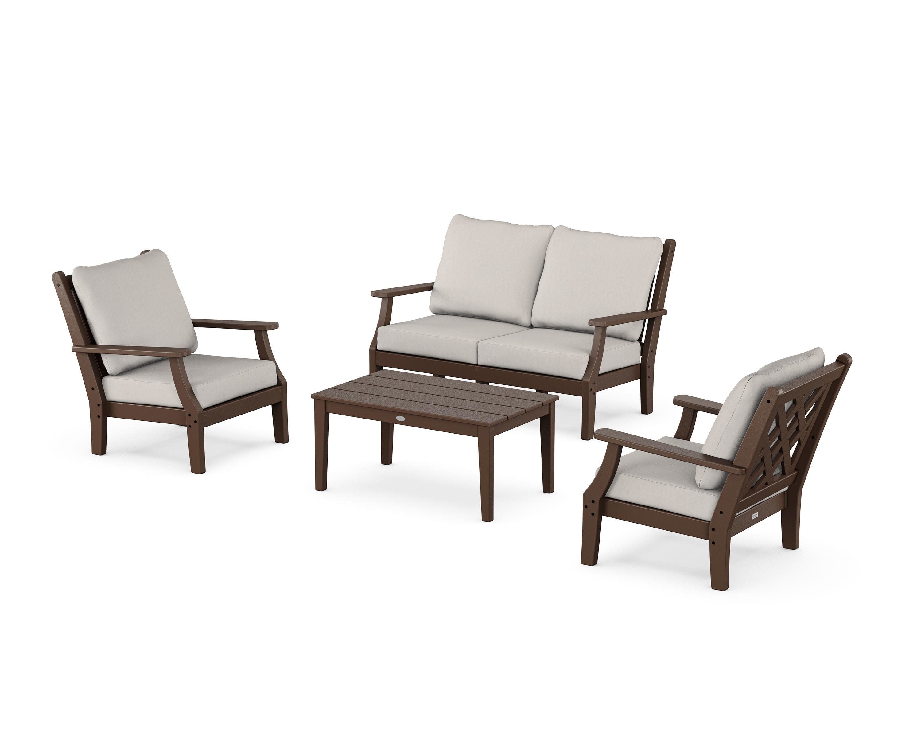 Wovendale 4-Piece Deep Seating Set with Loveseat in Mahogany / Cast Ash