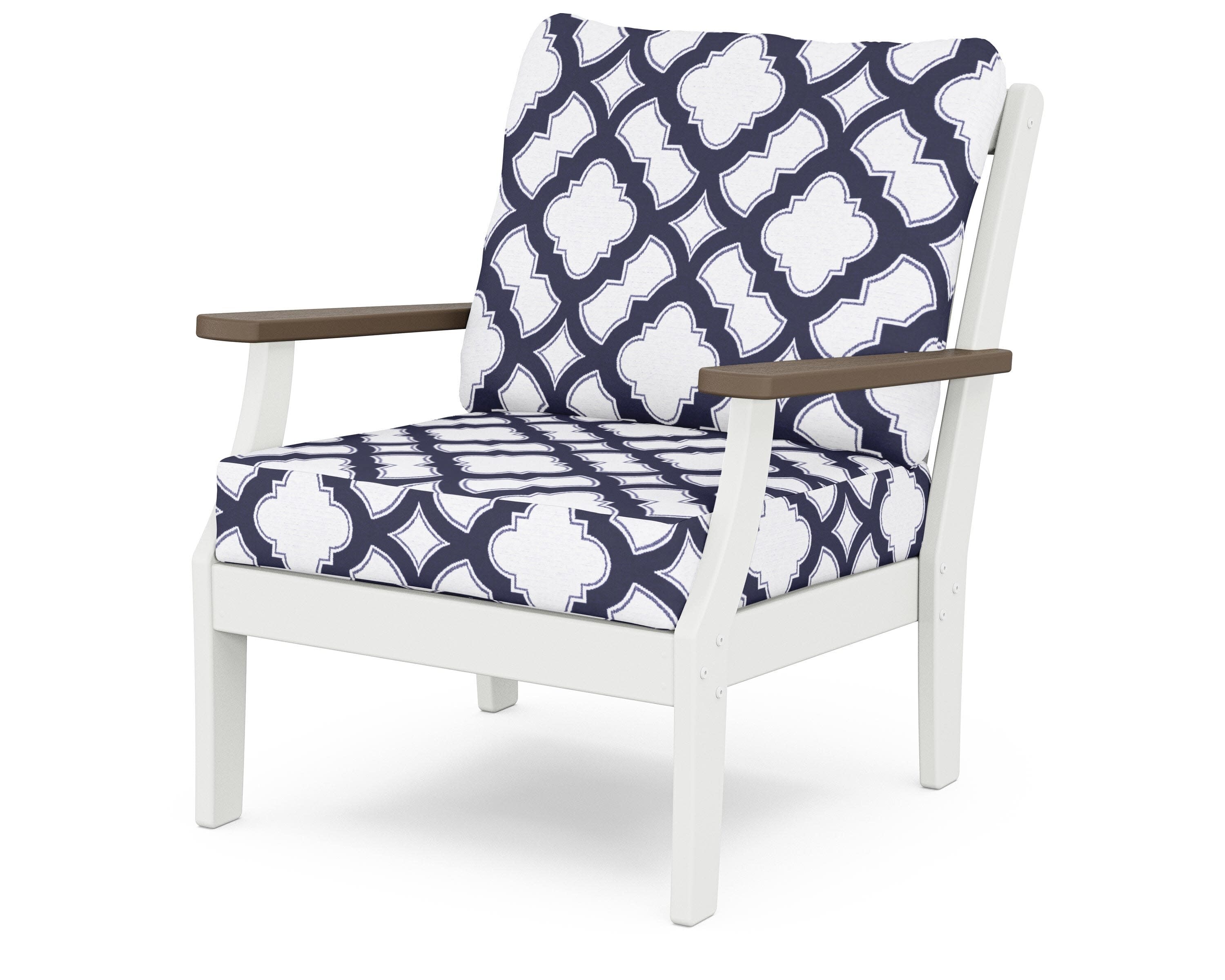 Braxton Deep Seating Chair in White / Kona / Trellis Navy