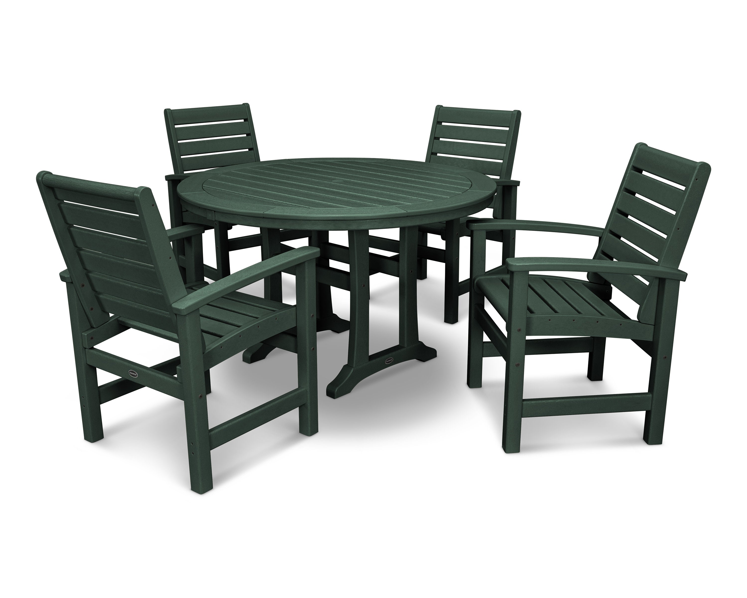 Signature 5-Piece Round Dining Set with Trestle Legs in Green