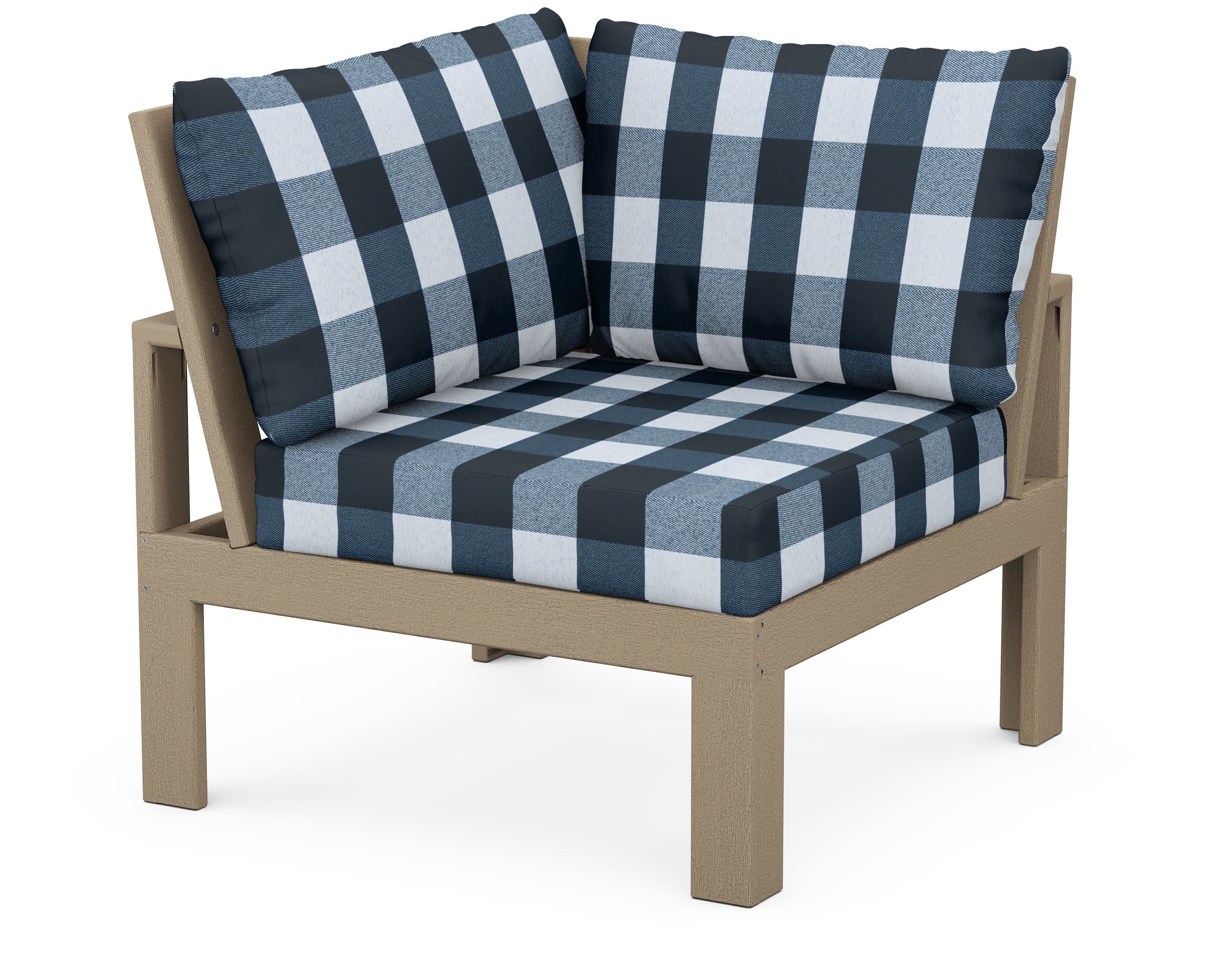Modular Corner Chair in Vintage Sahara / Buffalo Plaid Marine Indigo