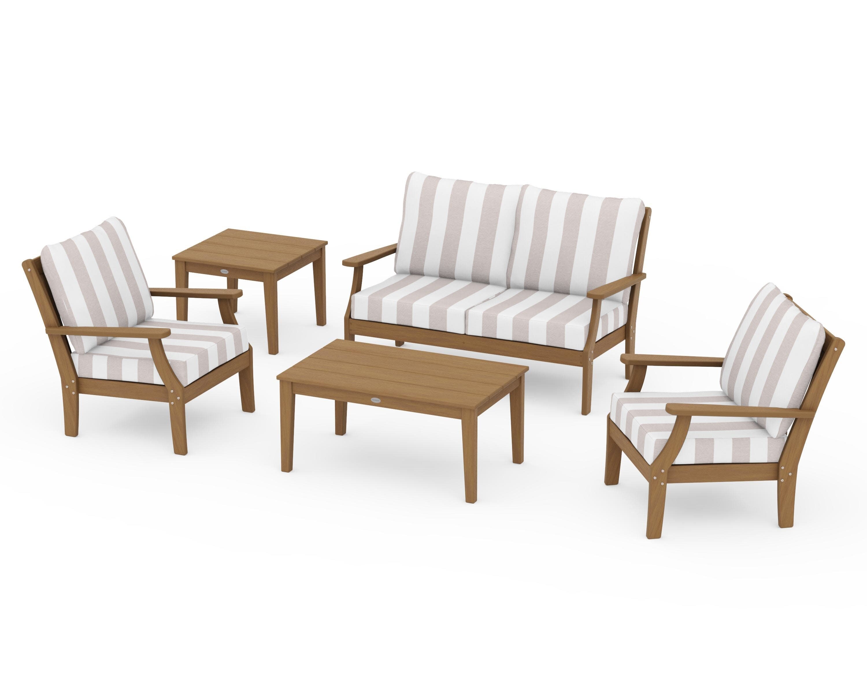Braxton 5-Piece Deep Seating Set in Natural / Cabana Stripe Dune Burlap