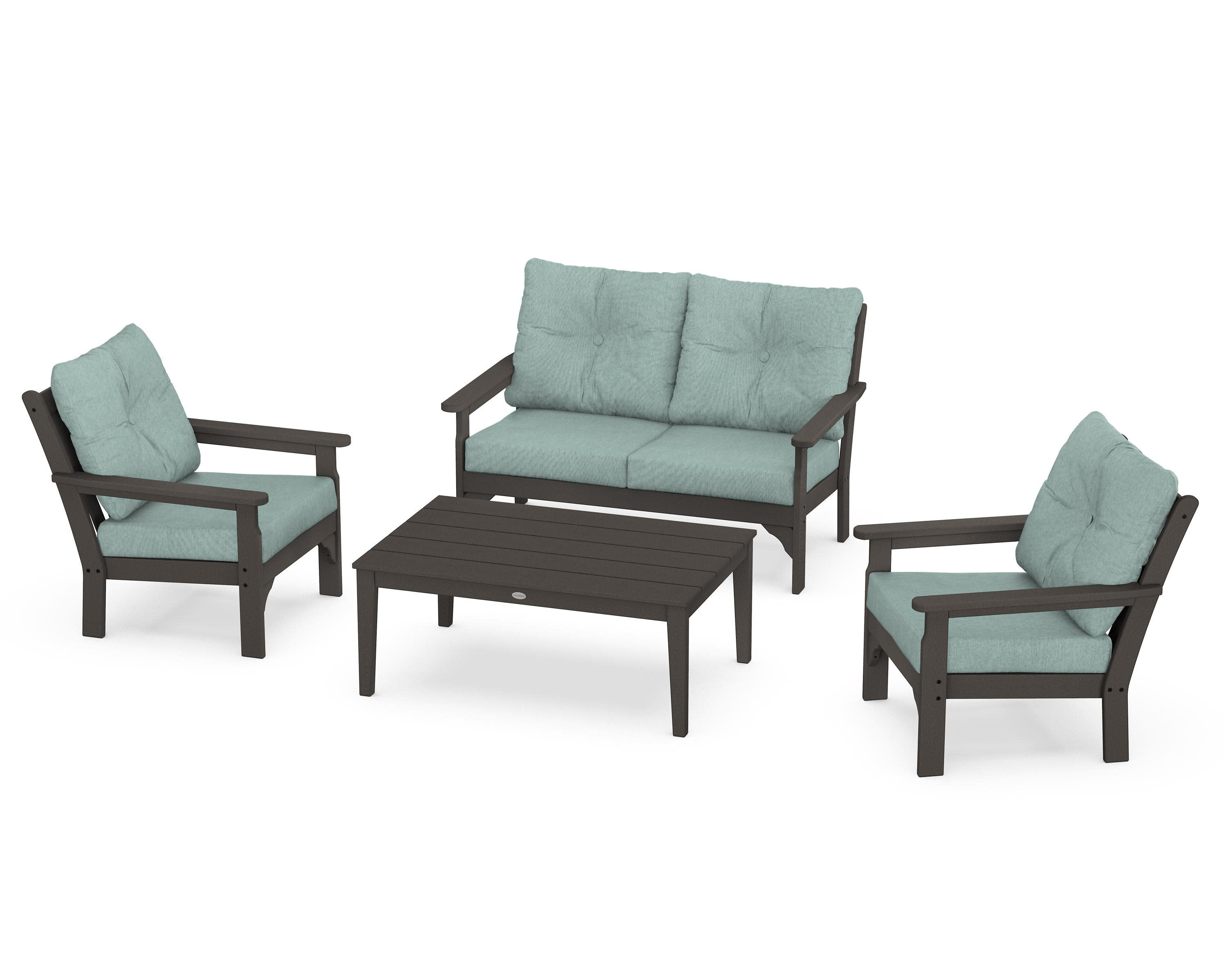 Vineyard 4-Piece Deep Seating Set in Vintage Coffee / Glacier Spa
