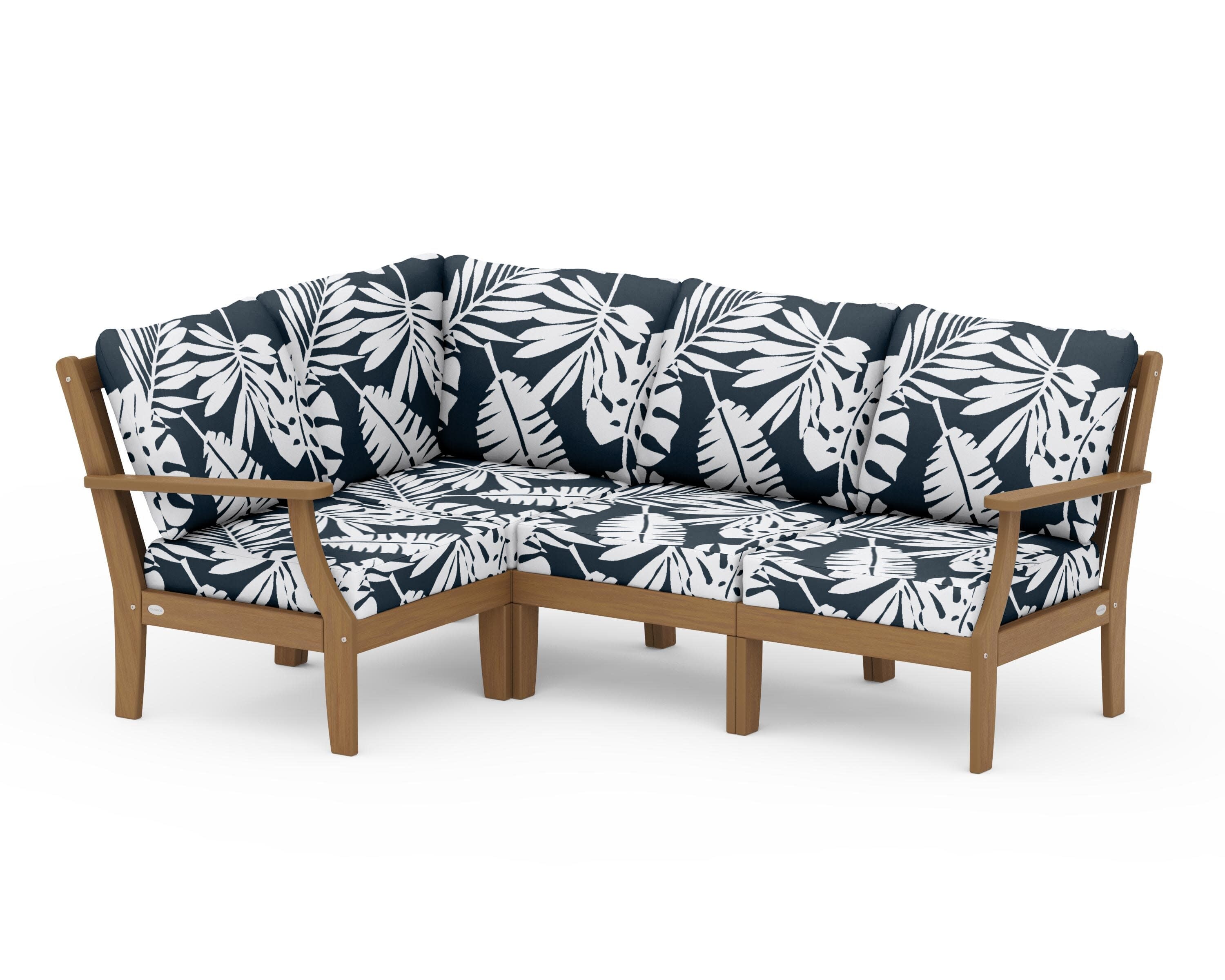 Braxton Modular 4-Piece Deep Seating Set in Natural / Leaf Marine Indigo