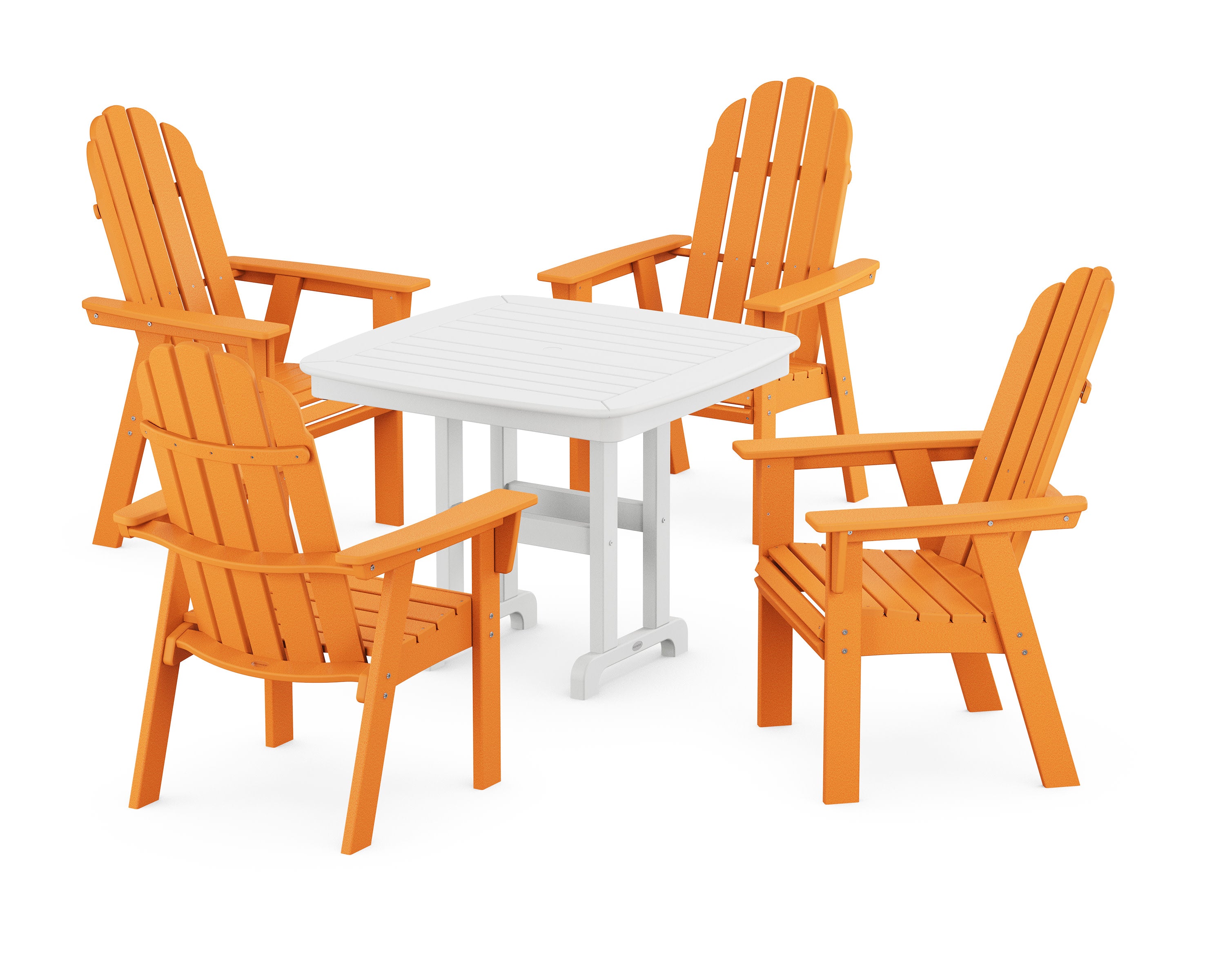 Vineyard Curveback Adirondack 5-Piece Dining Set in Tangerine / White