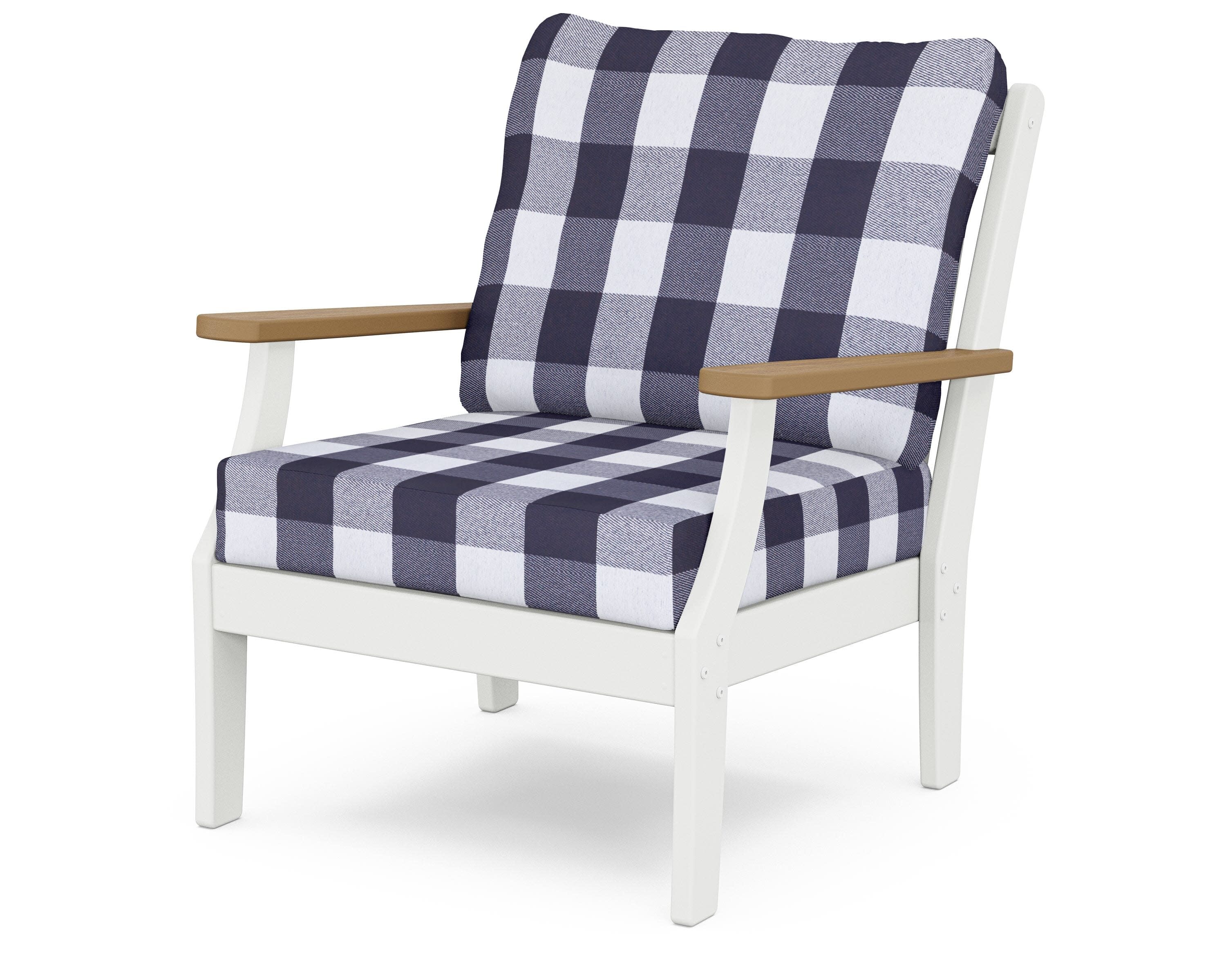 Braxton Deep Seating Chair in White / Natural / Buffalo Plaid Navy