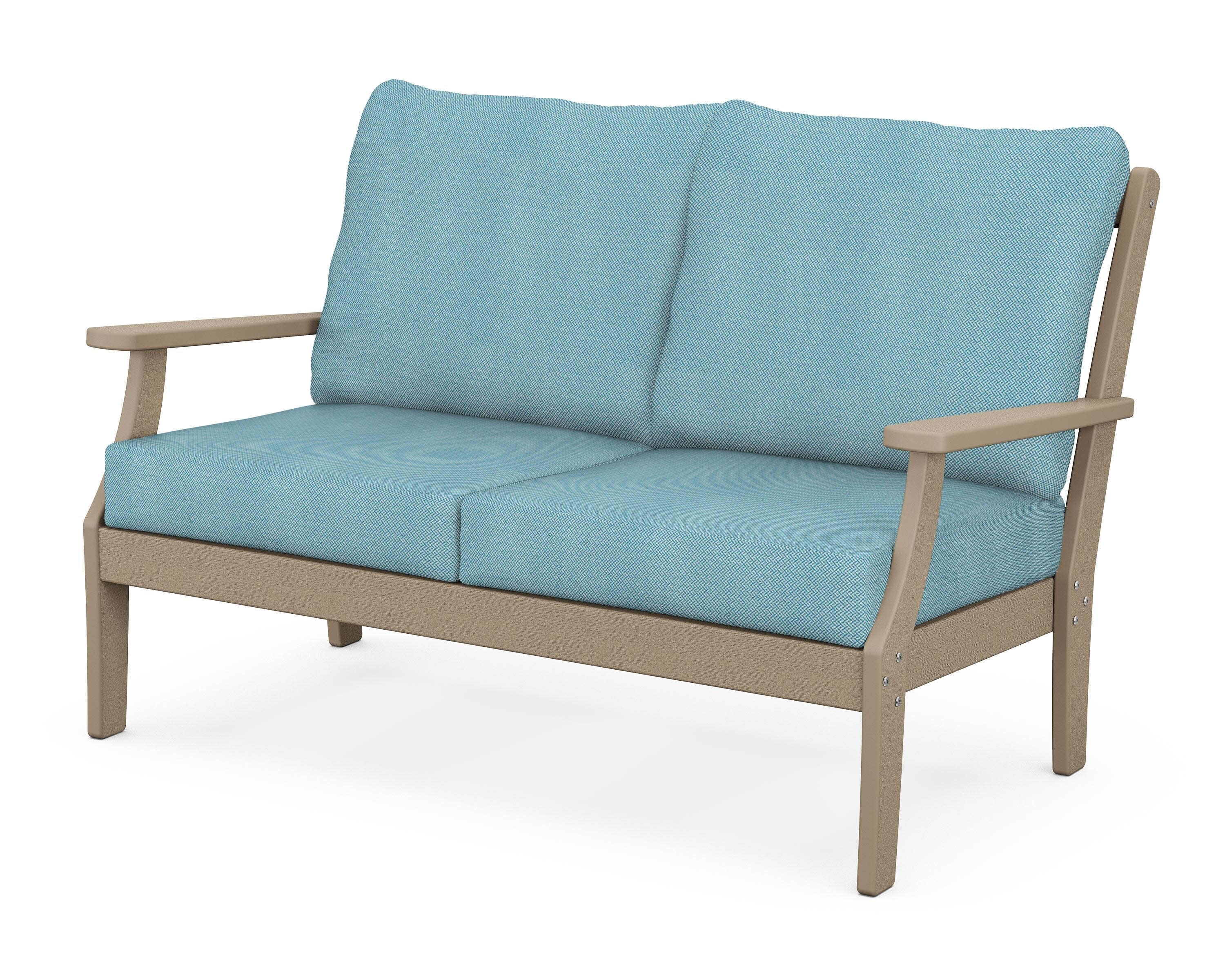 Braxton Deep Seating Loveseat in Vintage Sahara / Lattice Sky Blue