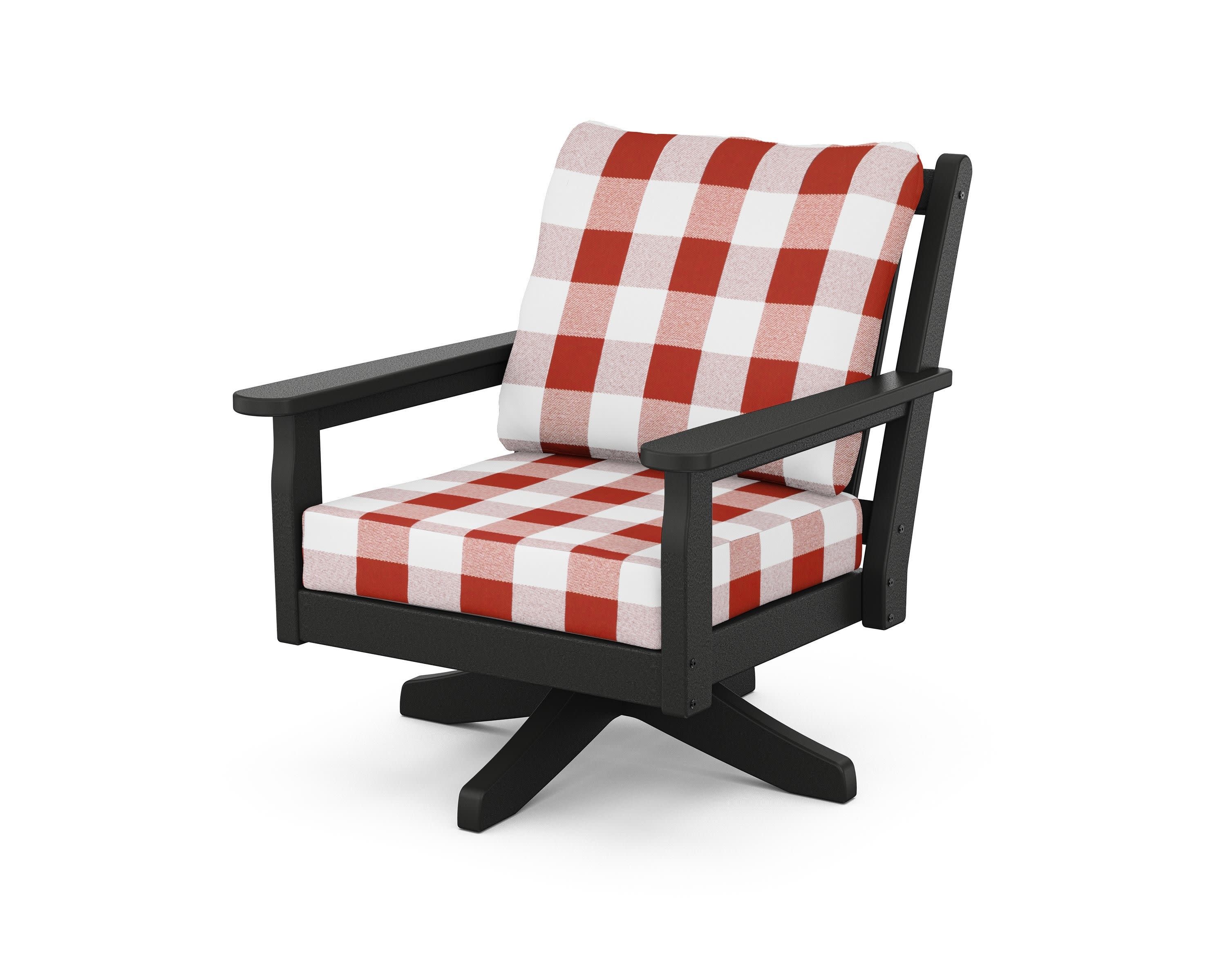 Chippendale Deep Seating Swivel Chair in Black / Buffalo Plaid Crimson