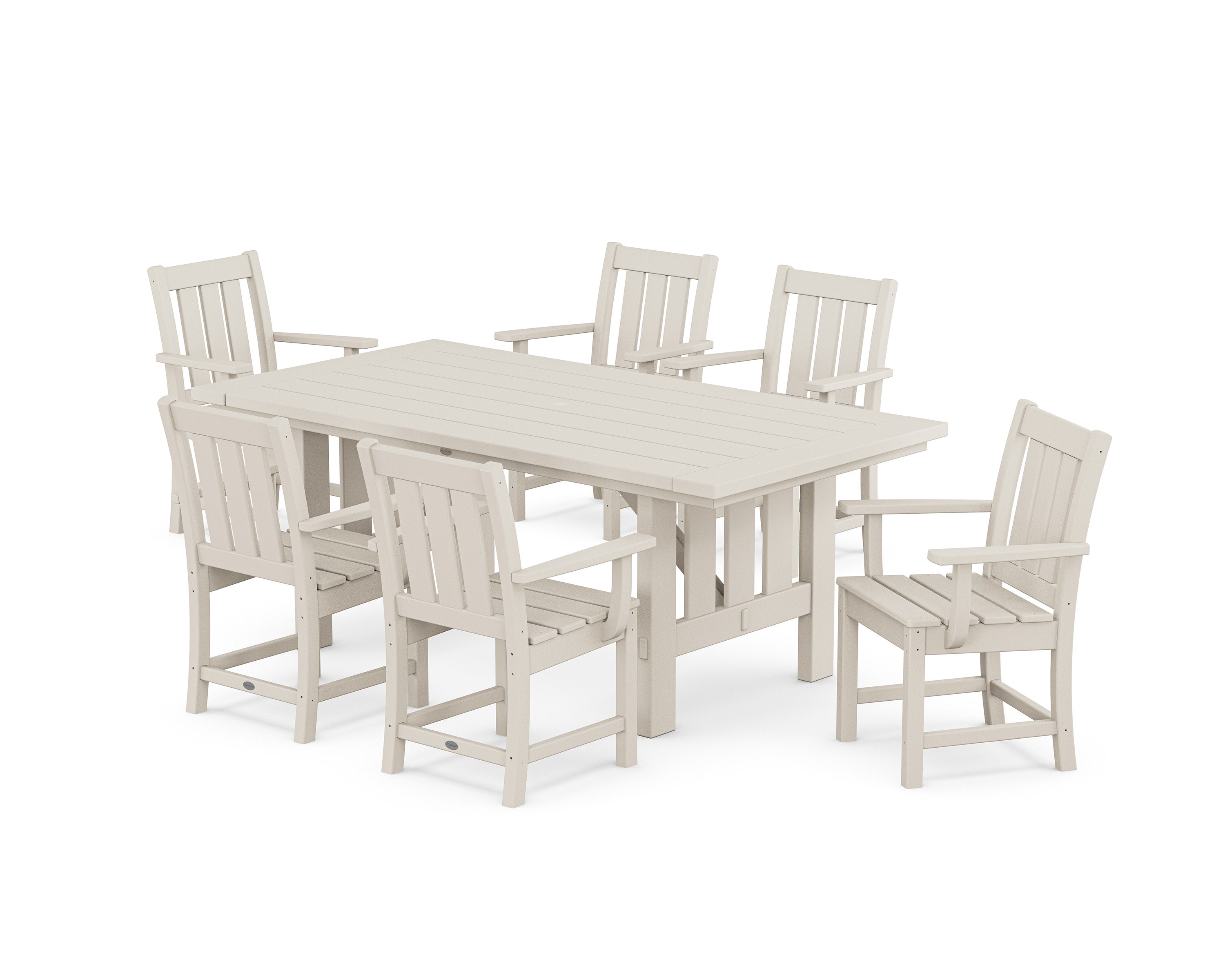 Oxford Arm Chair 7-Piece Mission Dining Set in Sand