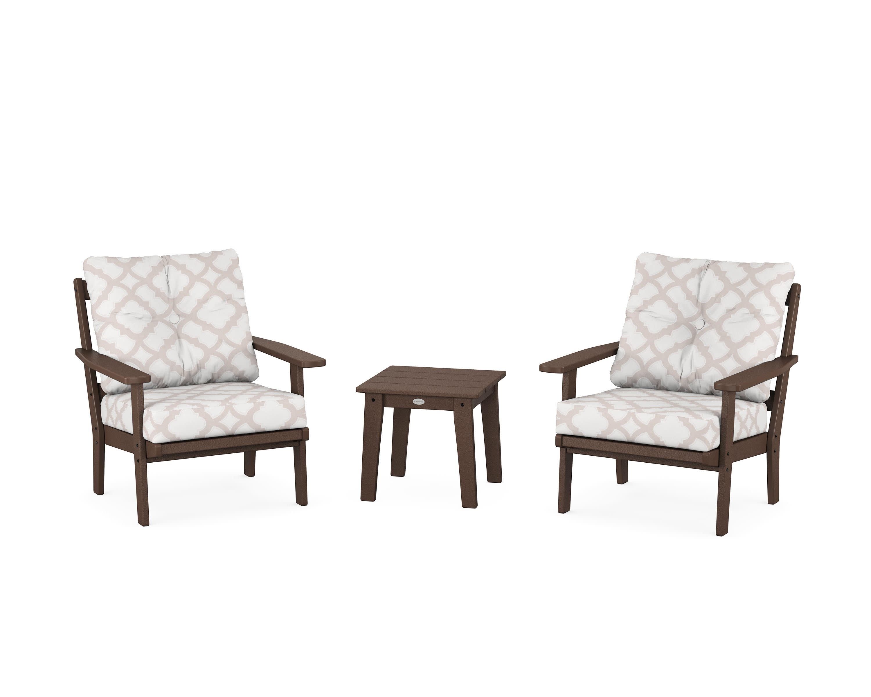 Oxford 3-Piece Deep Seating Set in Mahogany / Trellis Dune Burlap