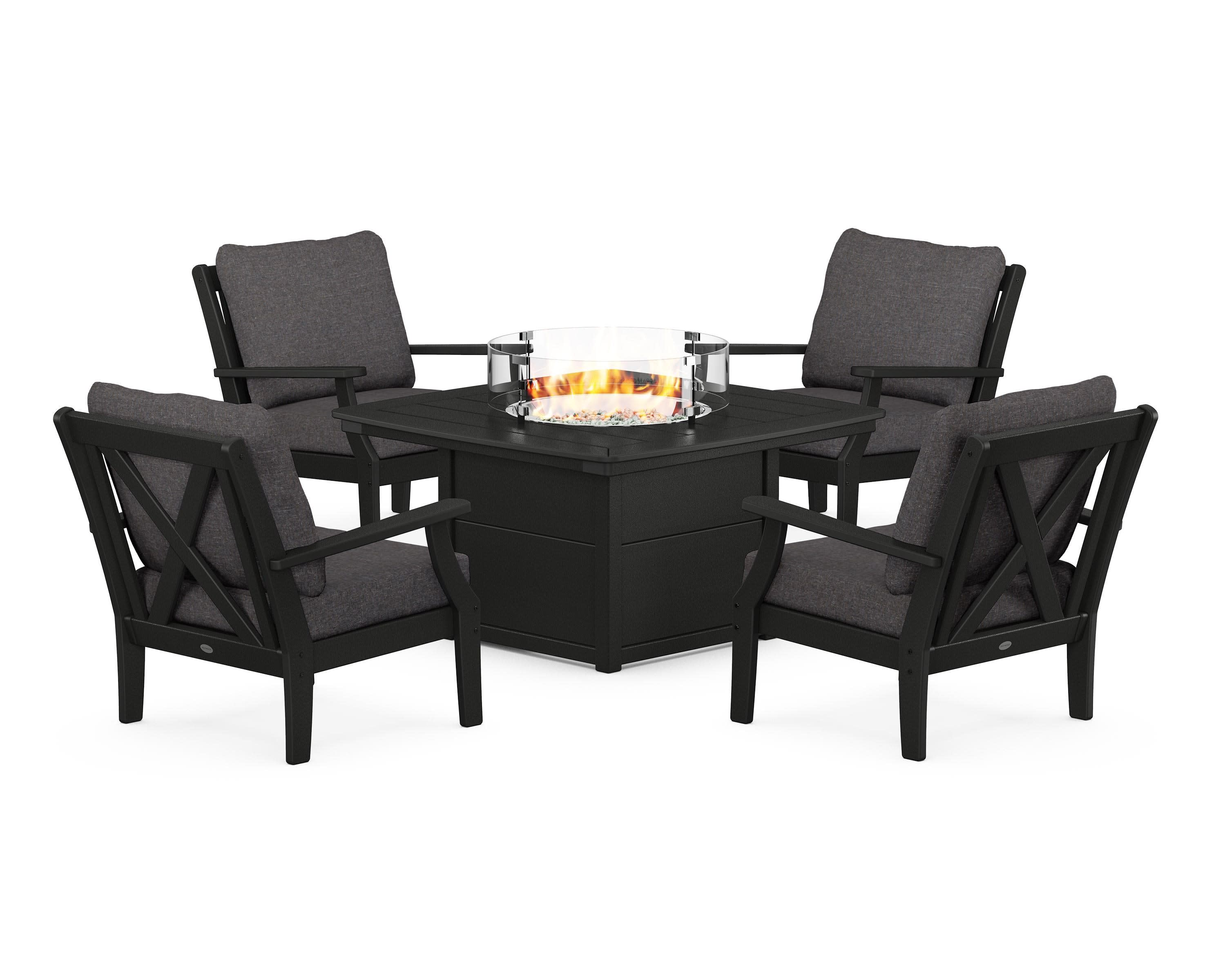 Braxton 5-Piece Deep Seating Conversation Set with Fire Pit Table in Black / Ash Charcoal