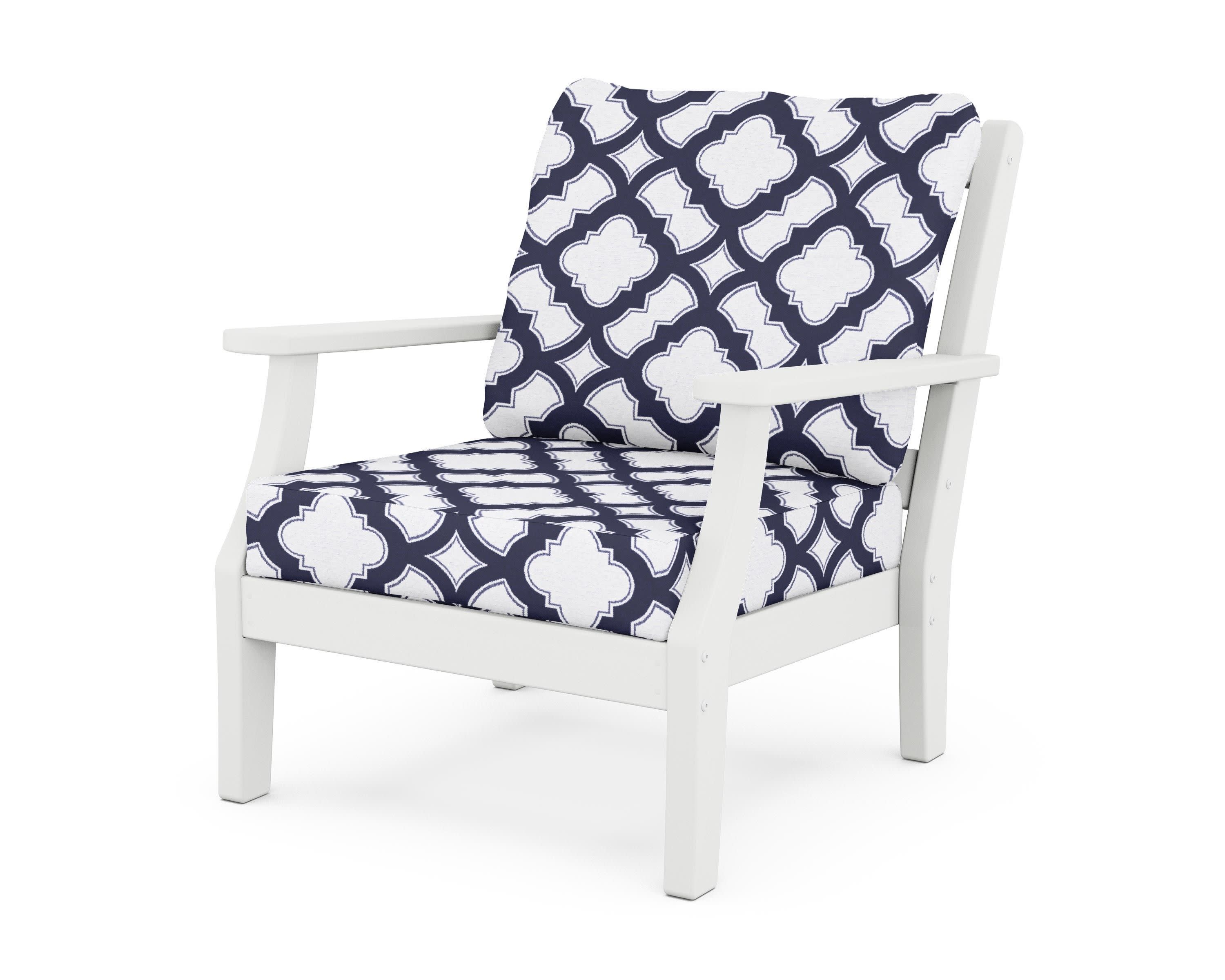 Chinoiserie Deep Seating Chair in White / Trellis Navy