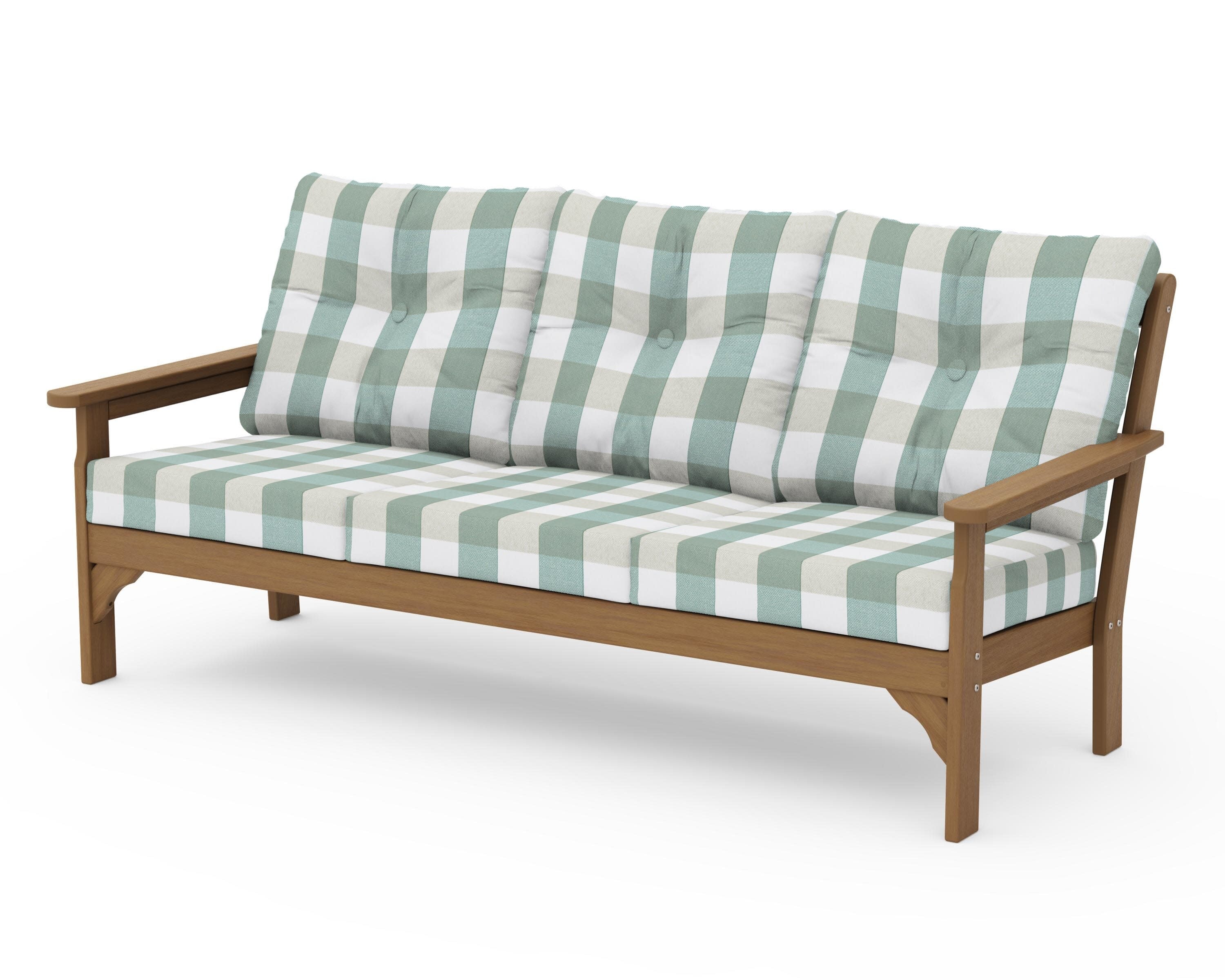 Vineyard Deep Seating Sofa in Natural / Buffalo Plaid Glacier Spa