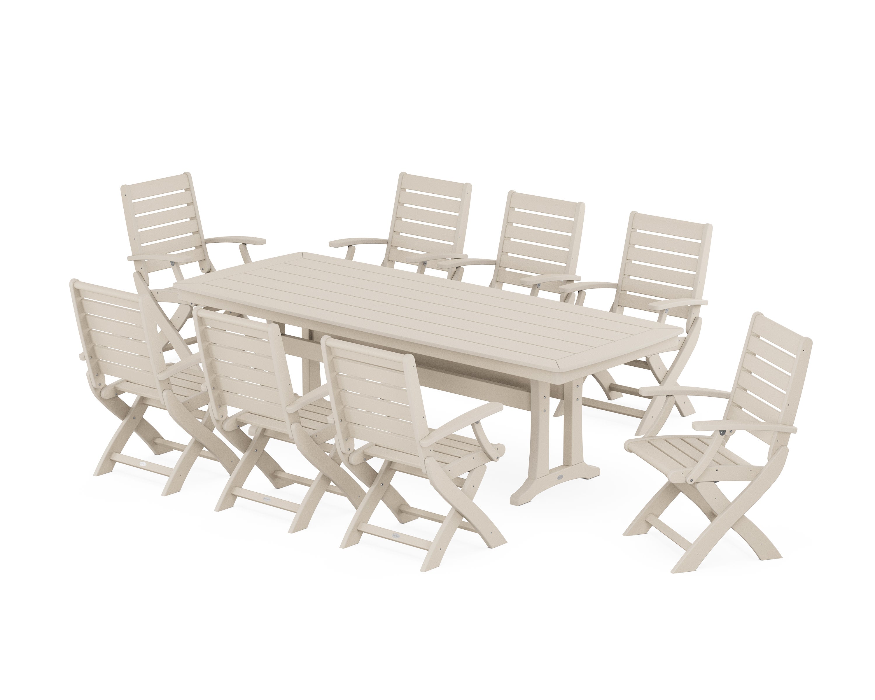 Signature Folding 9-Piece Dining Set with Trestle Legs in Sand