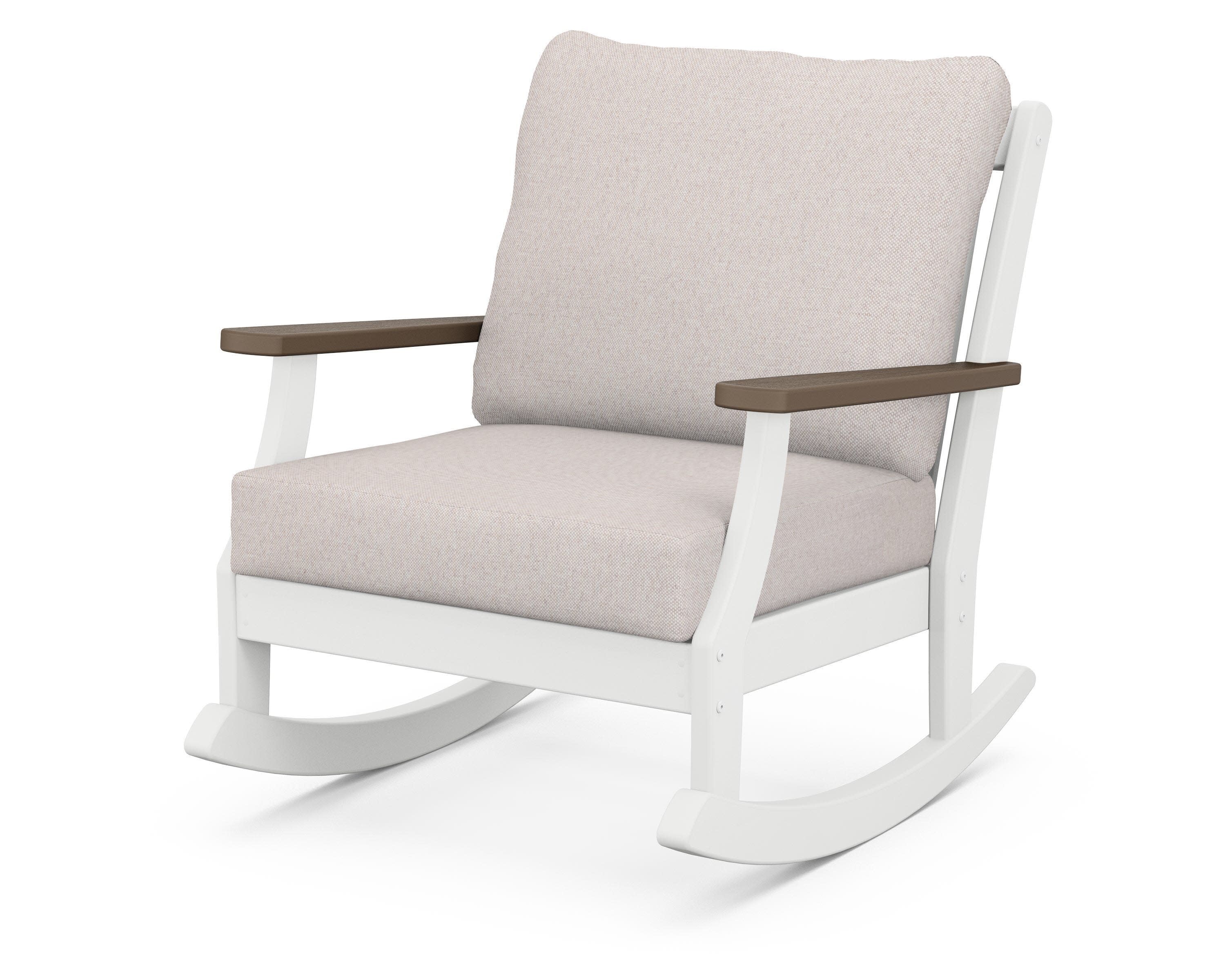 Braxton Deep Seating Rocking Chair in White / Kona / Dune Burlap