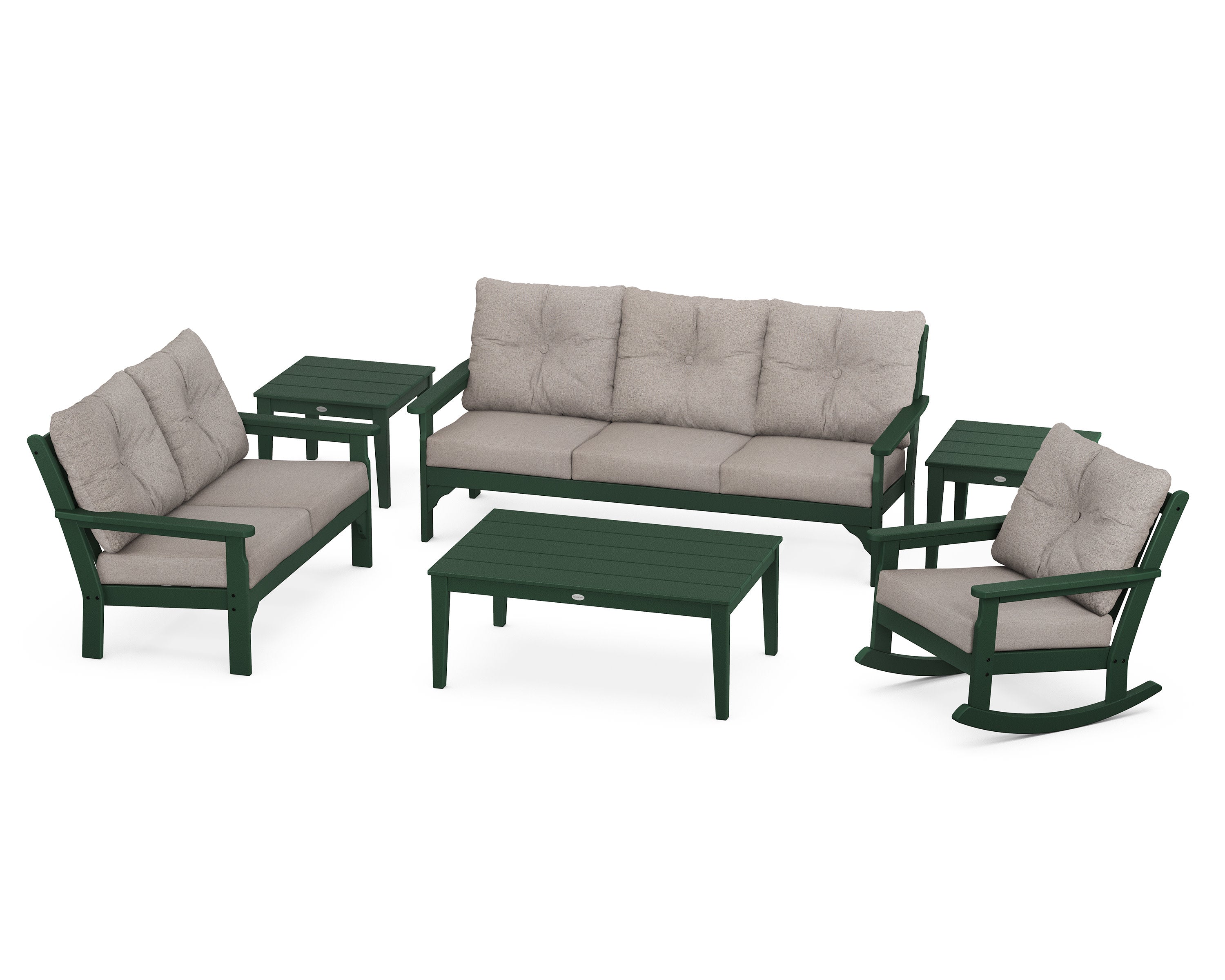 Vineyard 6-Piece Deep Seating Set in Green / Weathered Tweed