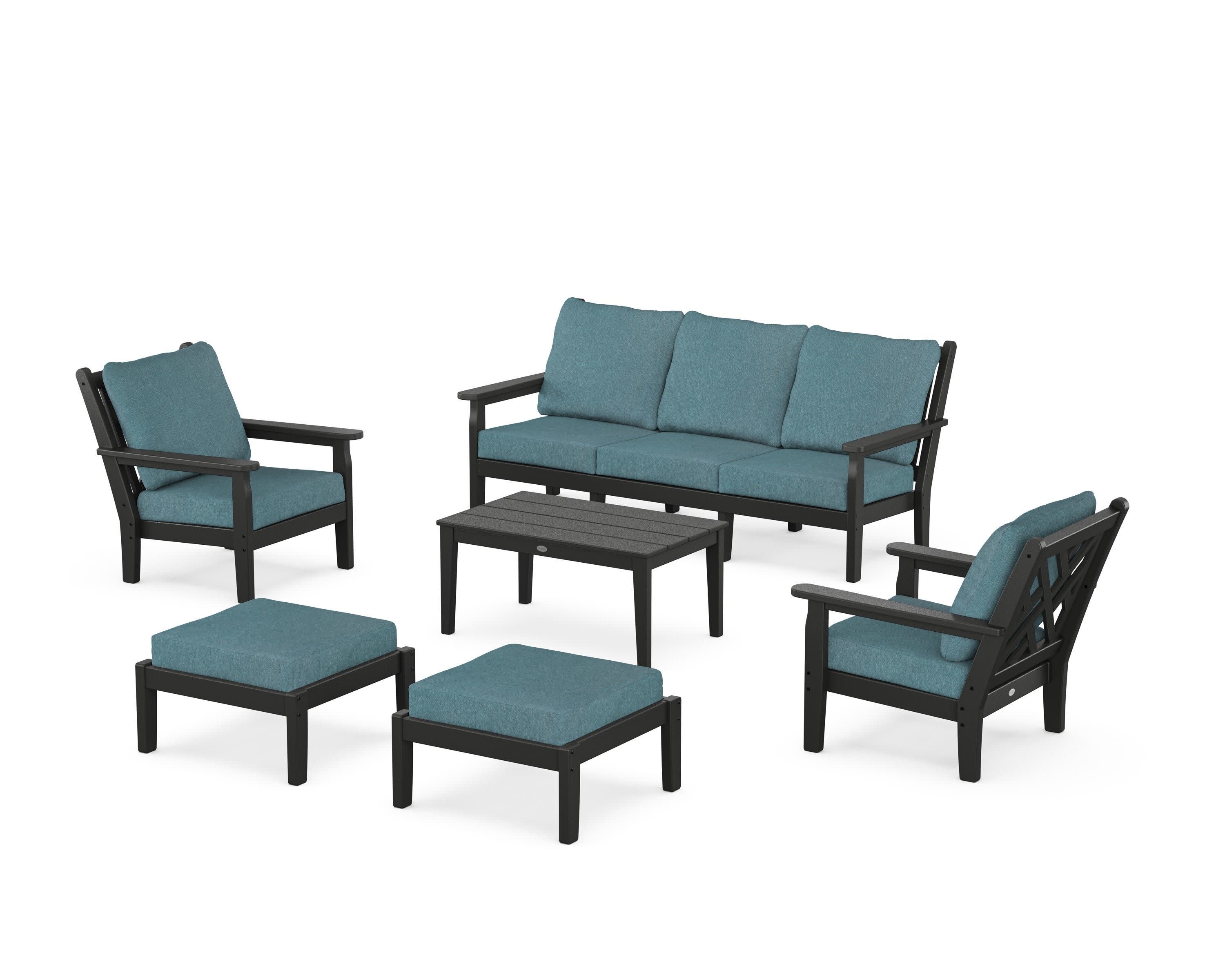 Chippendale 6-Piece Lounge Sofa Set in Black / Ocean Teal