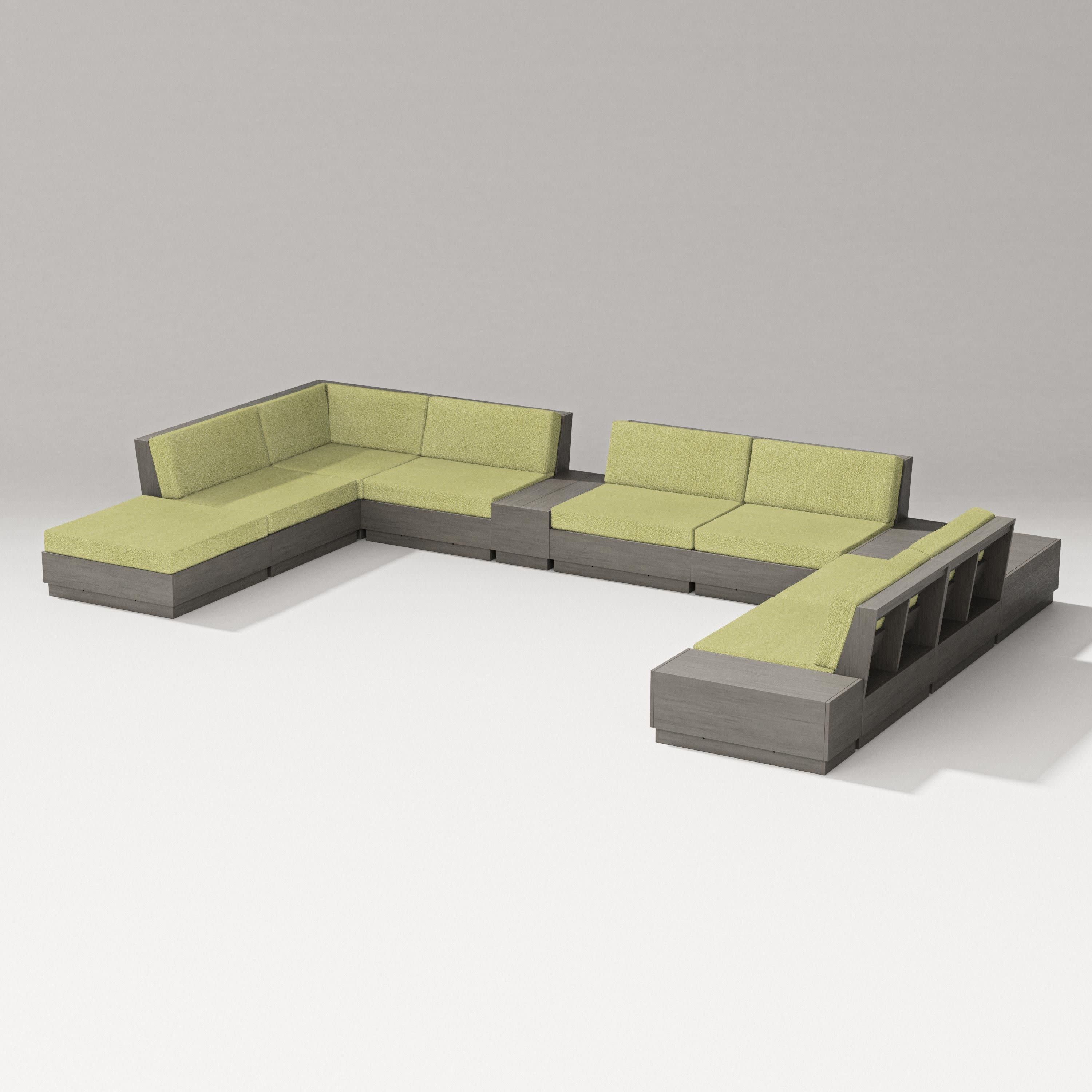 Elevate 11-Piece Conversation Sectional Set in Driftwood / Chartreuse Boucle