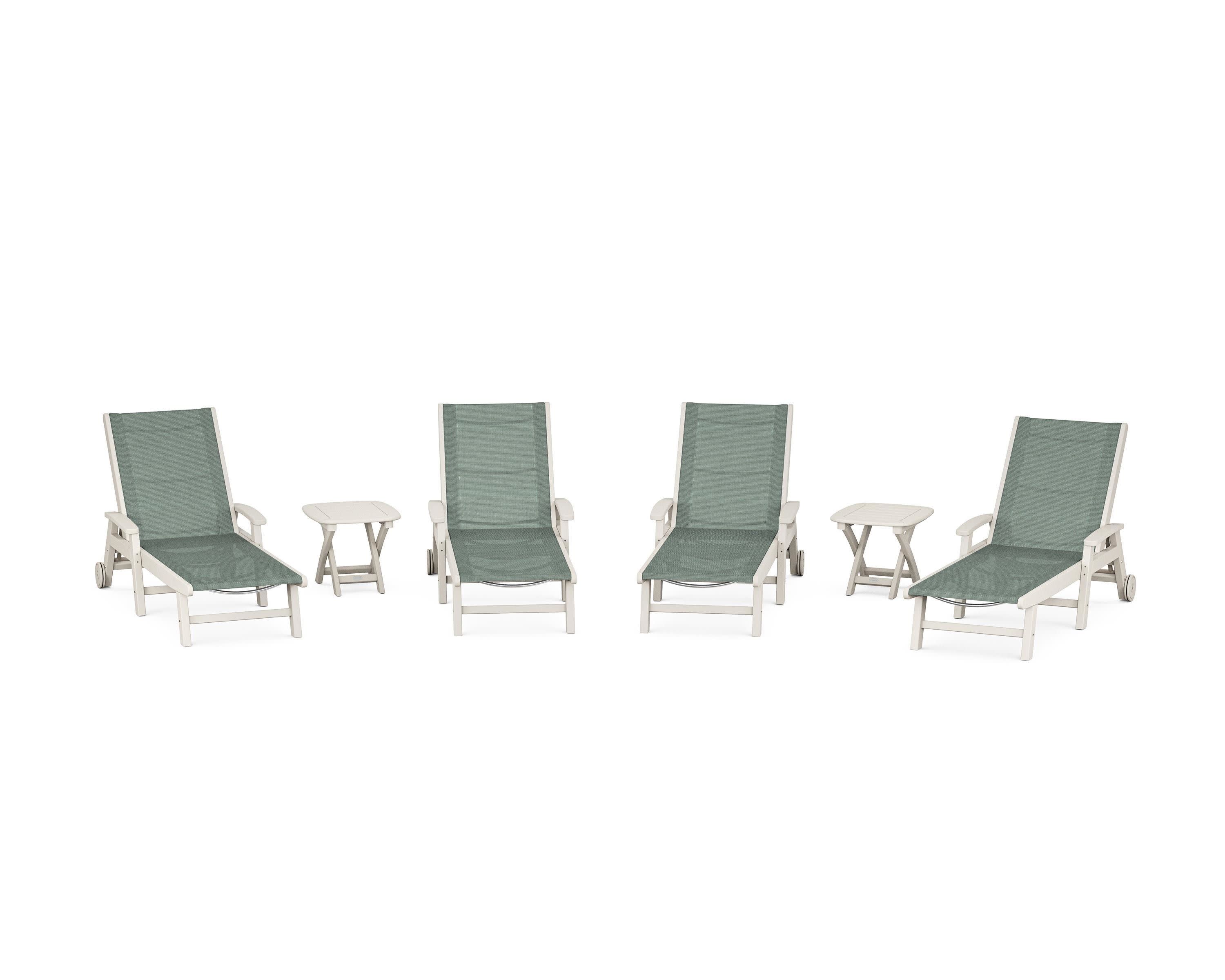 Coastal Chaise 6-Piece Set with Wheels in Sand / Dupioni Sea Mist Sling