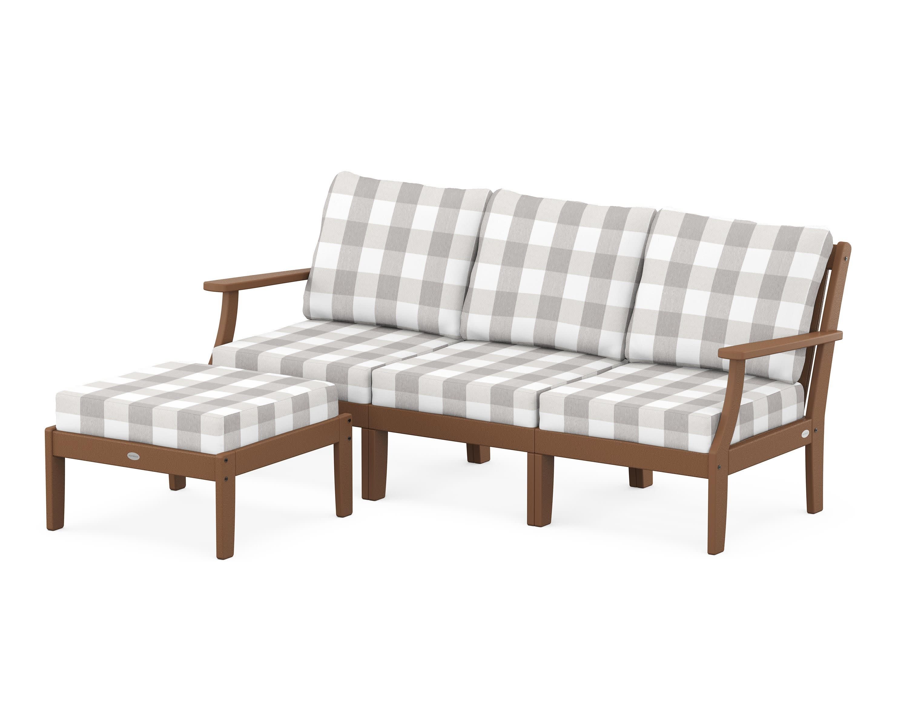 Braxton Modular 4-Piece Deep Seating Set with Ottoman in Teak / Buffalo Plaid Grey Mist