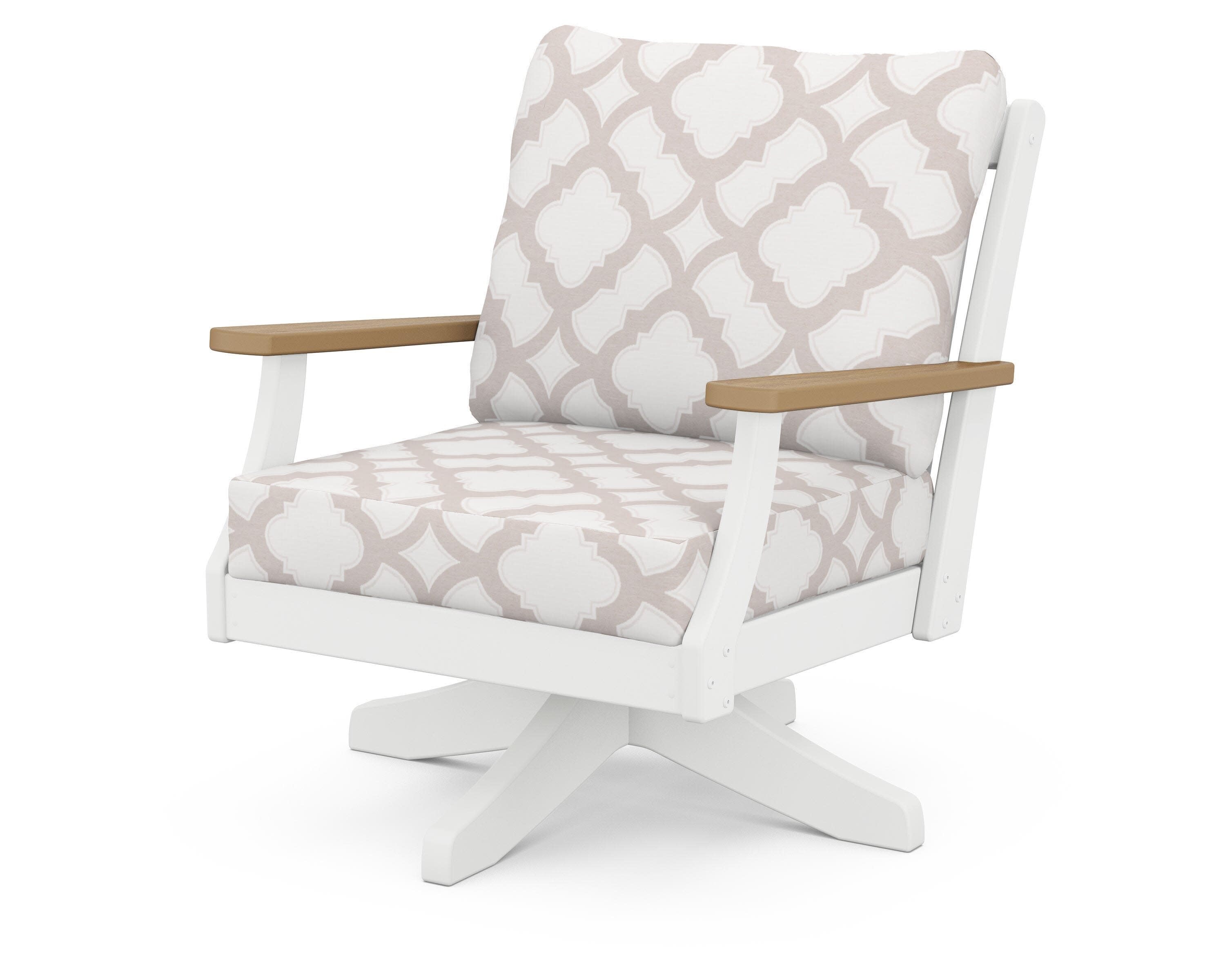 Braxton Deep Seating Swivel Chair in White / Natural / Trellis Dune Burlap