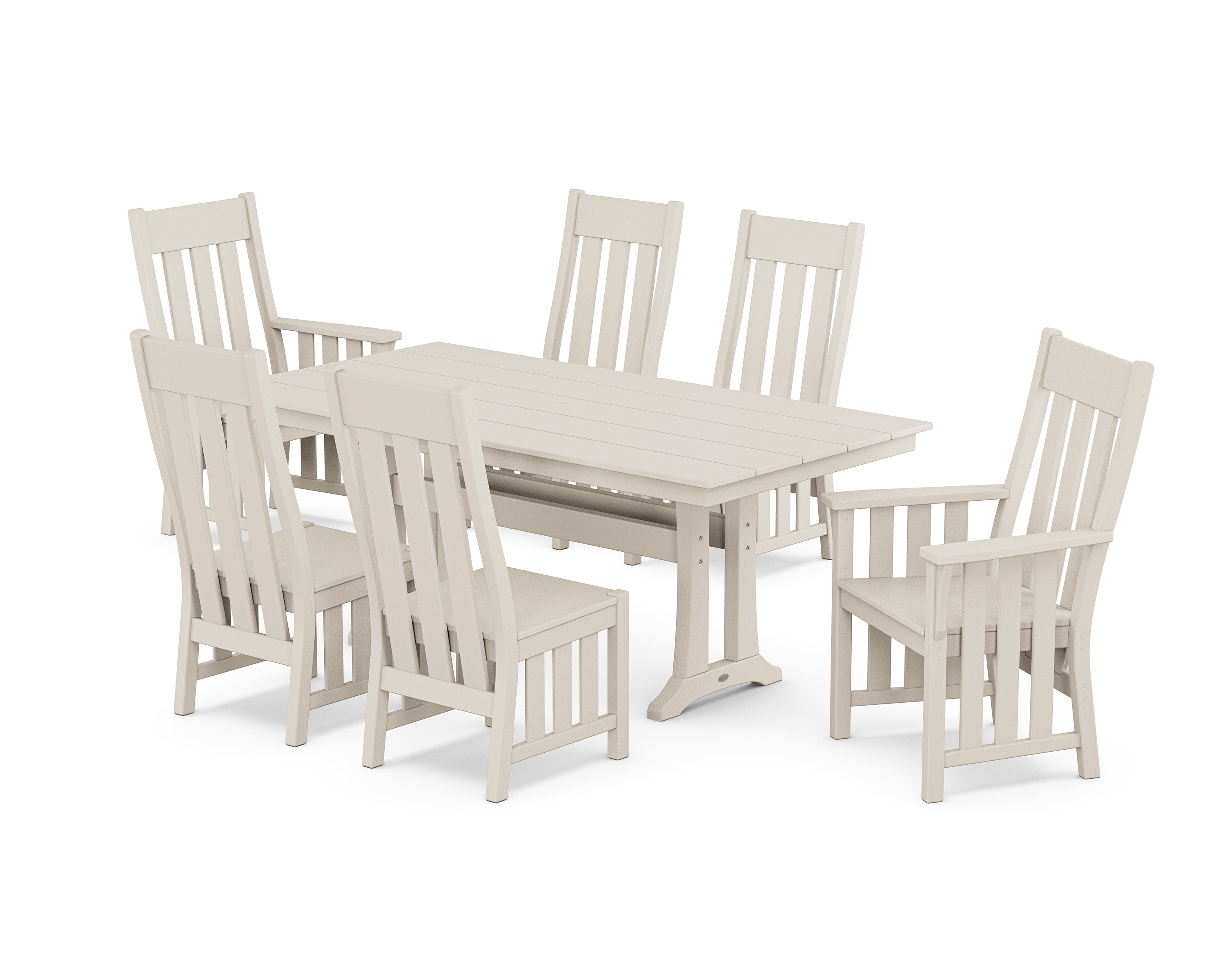Acadia 7-Piece Farmhouse Dining Set with Trestle Legs in Sand
