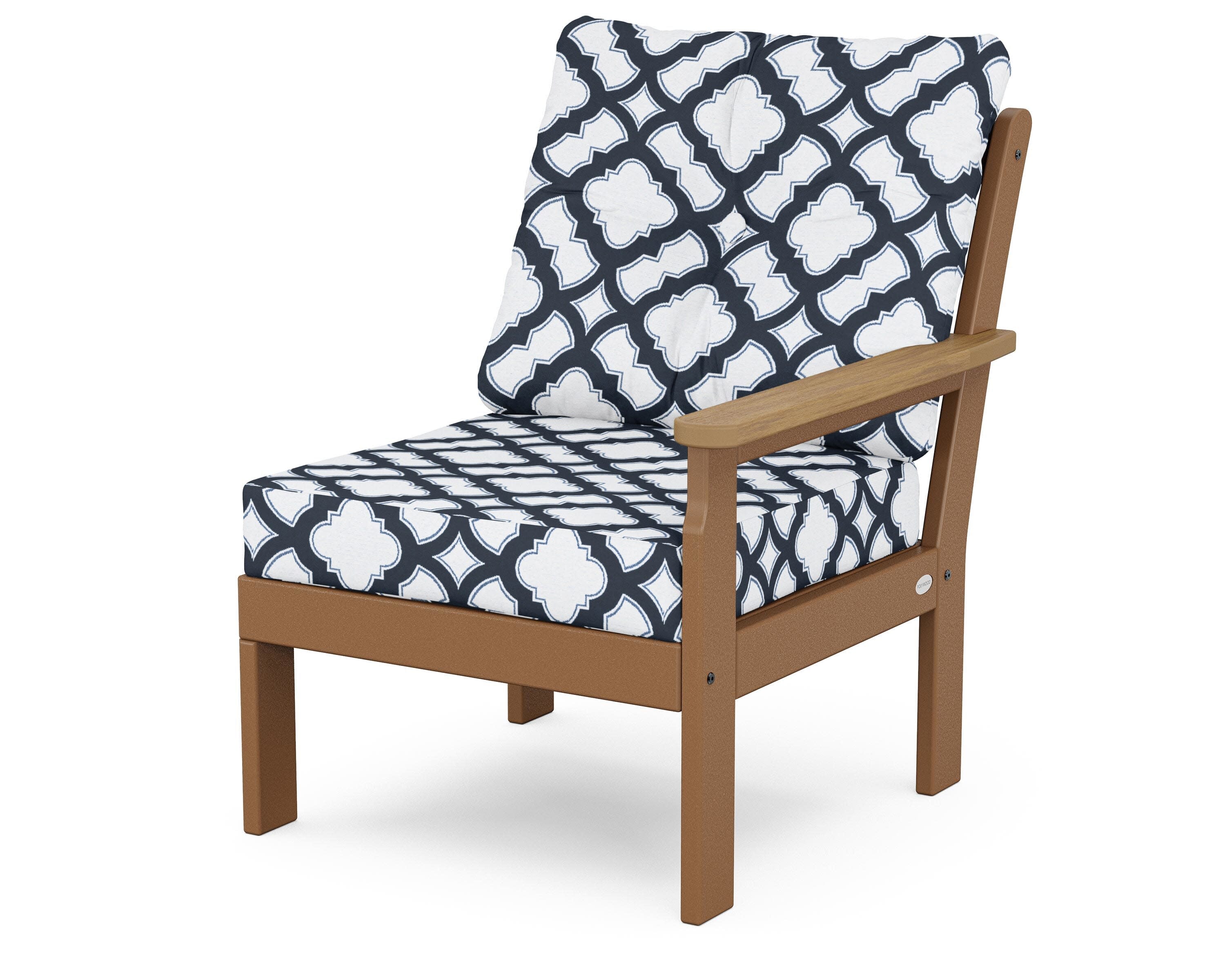 Vineyard Modular Right Arm Chair in Teak / Natural / Trellis Marine Indigo