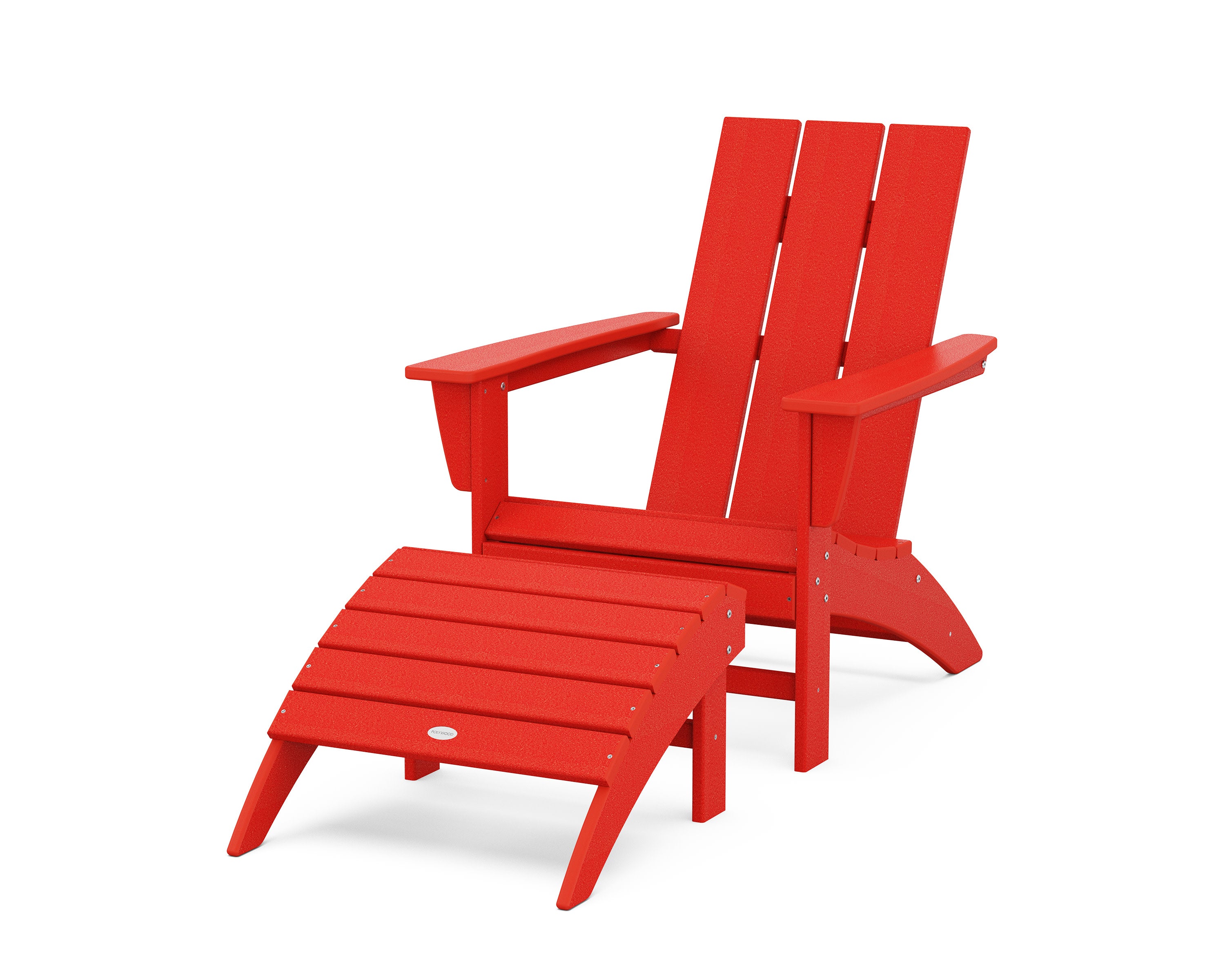 Modern Adirondack Chair 2-Piece Set with Ottoman in Sunset Red