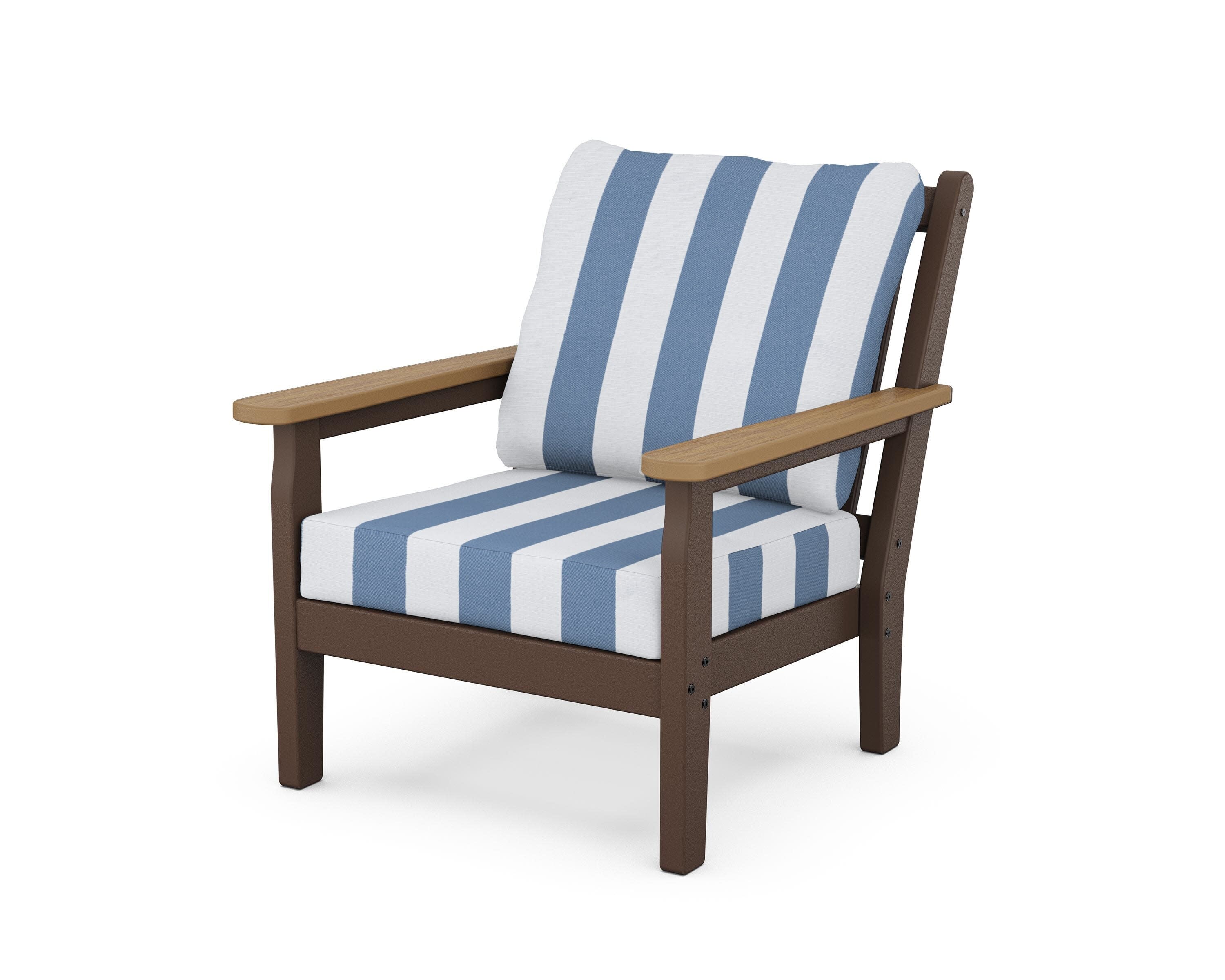 Chippendale Deep Seating Chair in Mahogany / Natural / Cabana Stripe Sky Blue