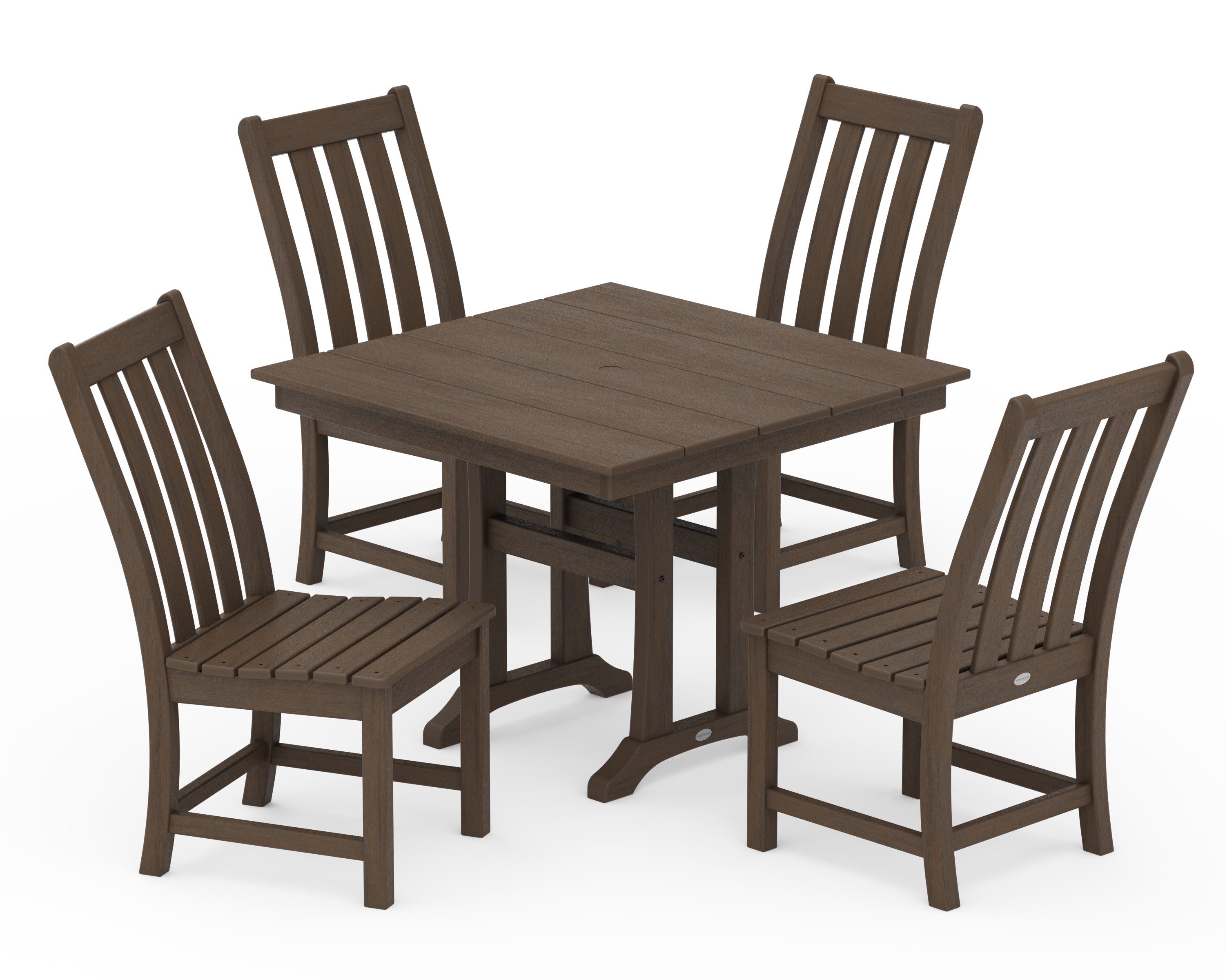 Vineyard 5-Piece Farmhouse Trestle Side Chair Dining Set in Kona