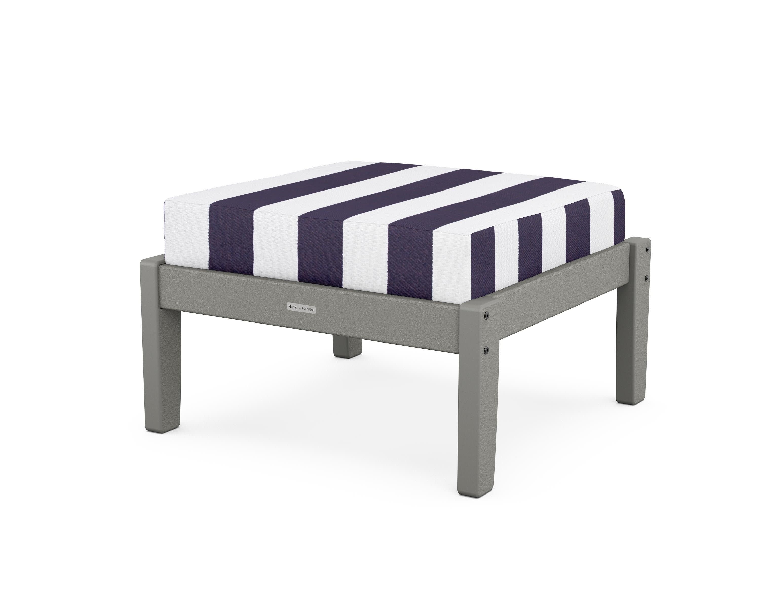 Chinoiserie Deep Seating Ottoman in Slate Grey / Cabana Stripe Navy