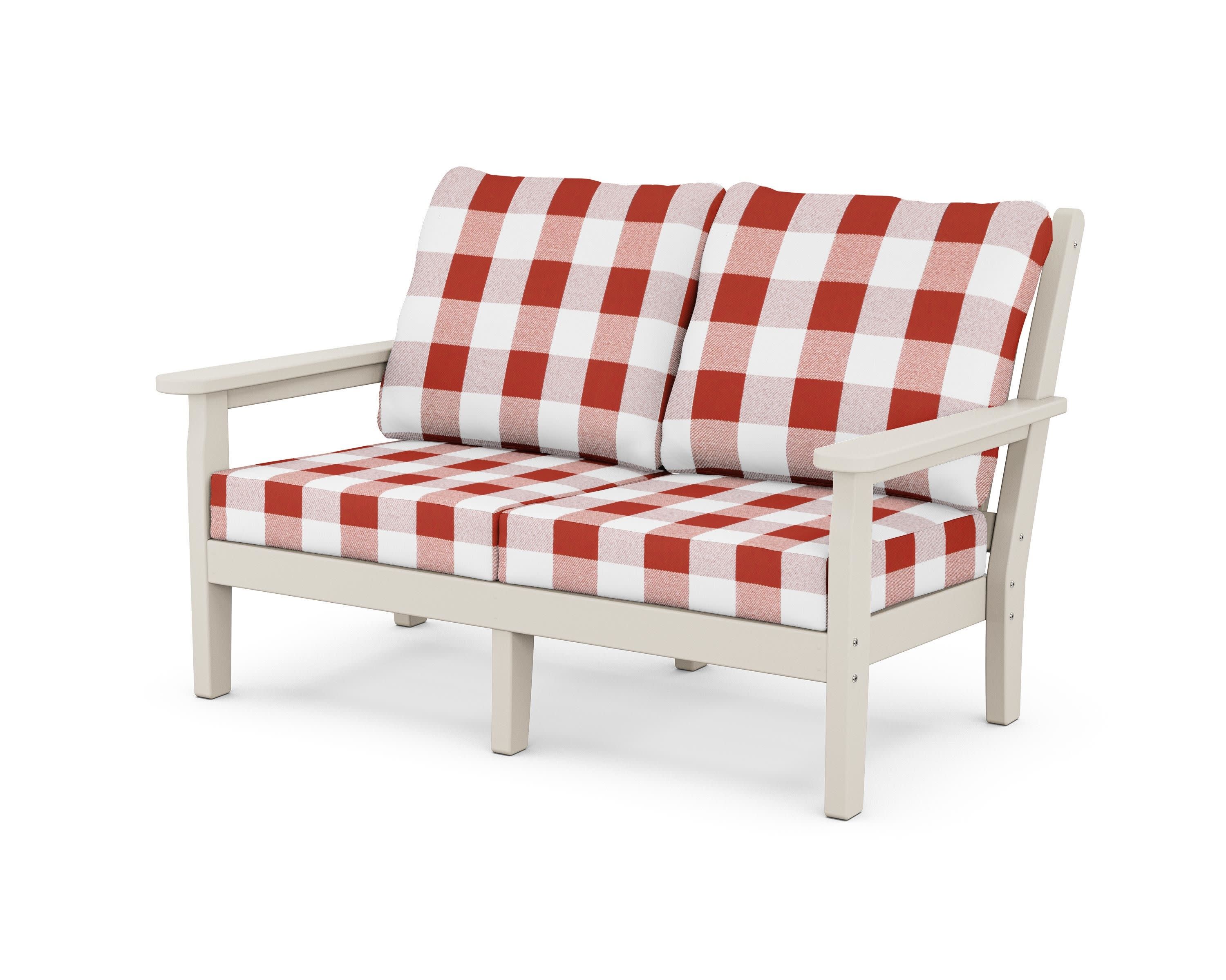 Chippendale Deep Seating Loveseat in Sand / Buffalo Plaid Crimson