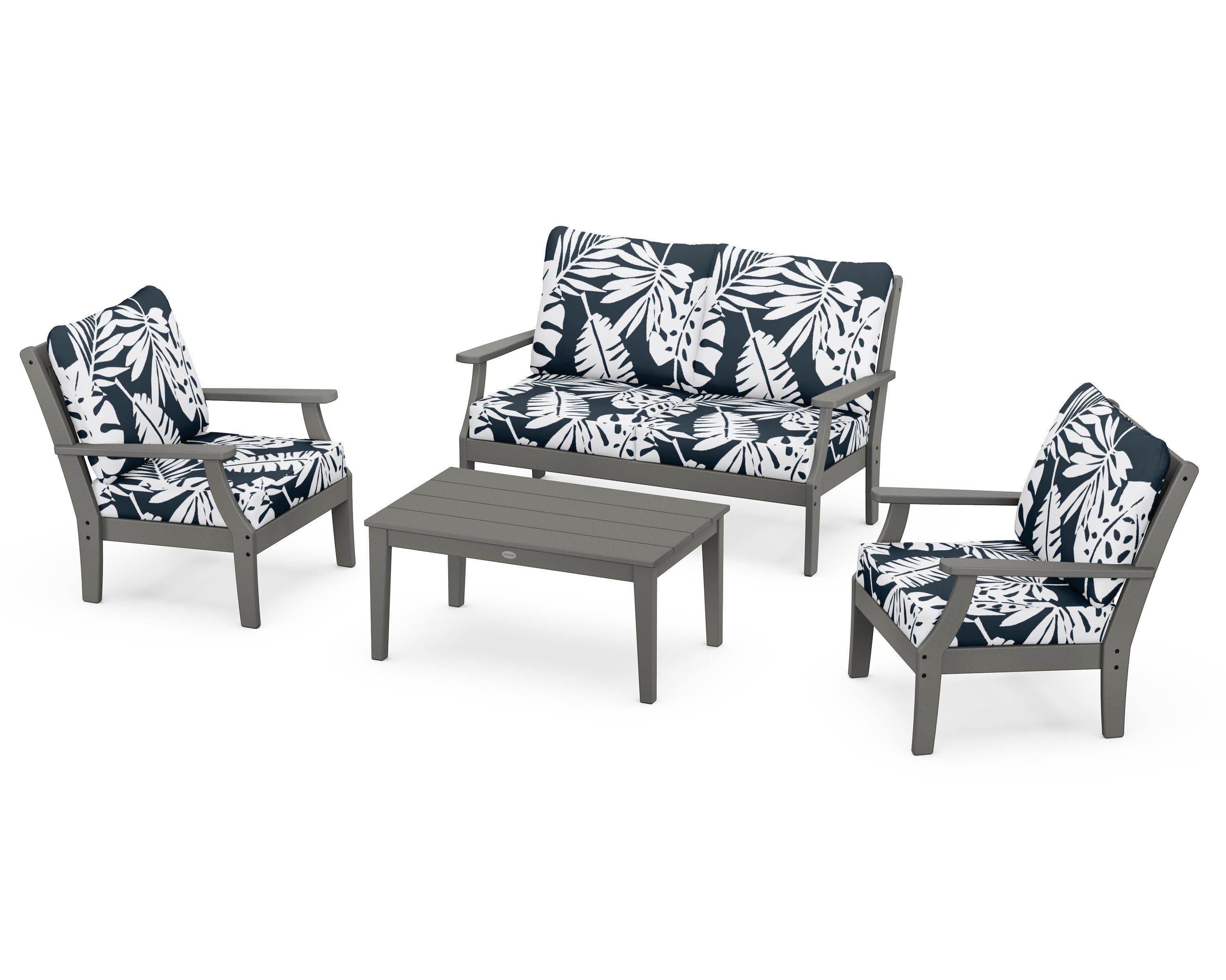 Braxton 4-Piece Deep Seating Chair Set in Slate Grey / Leaf Marine Indigo