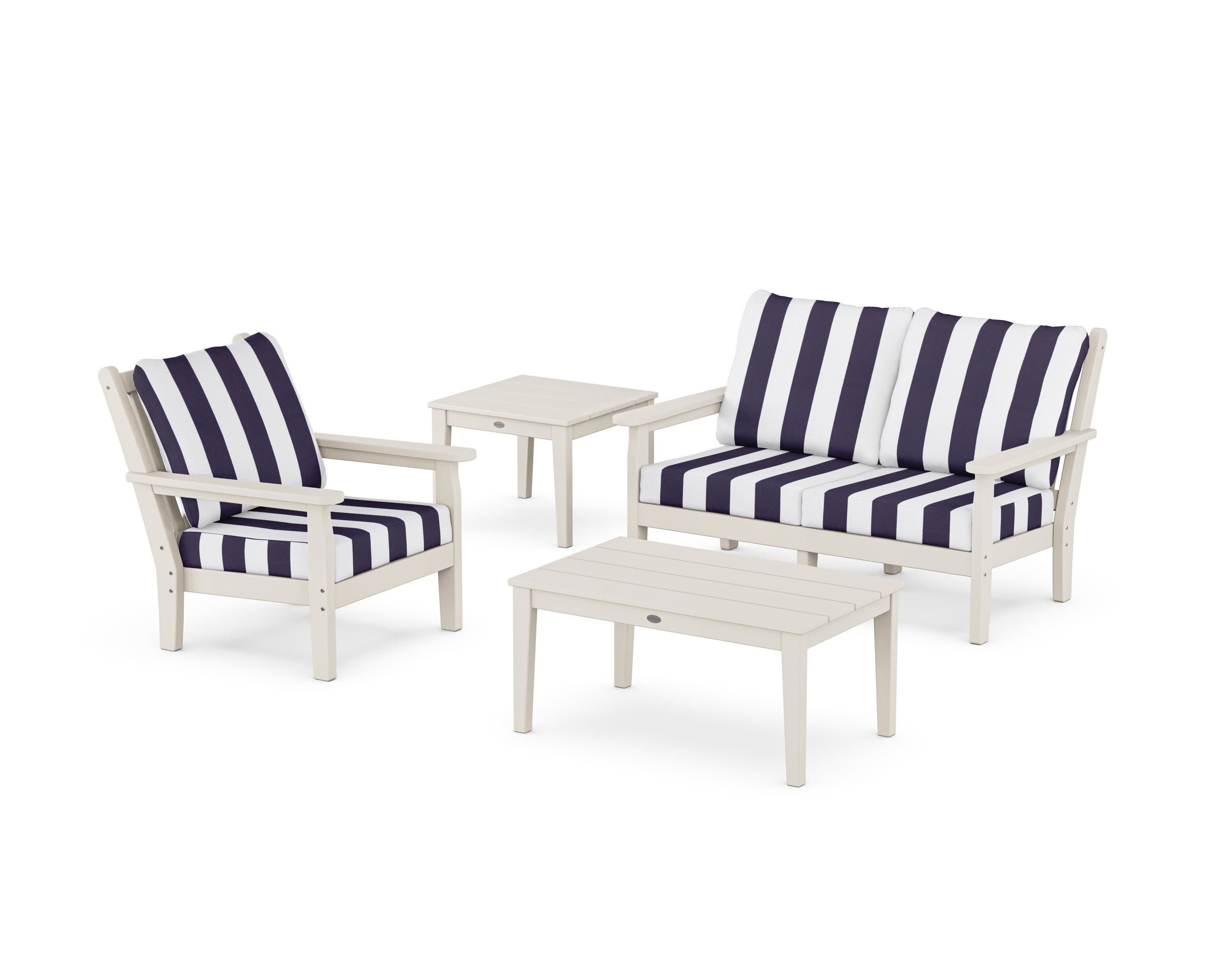Chippendale 4-Piece Deep Seating Set in Sand / Cabana Stripe Navy