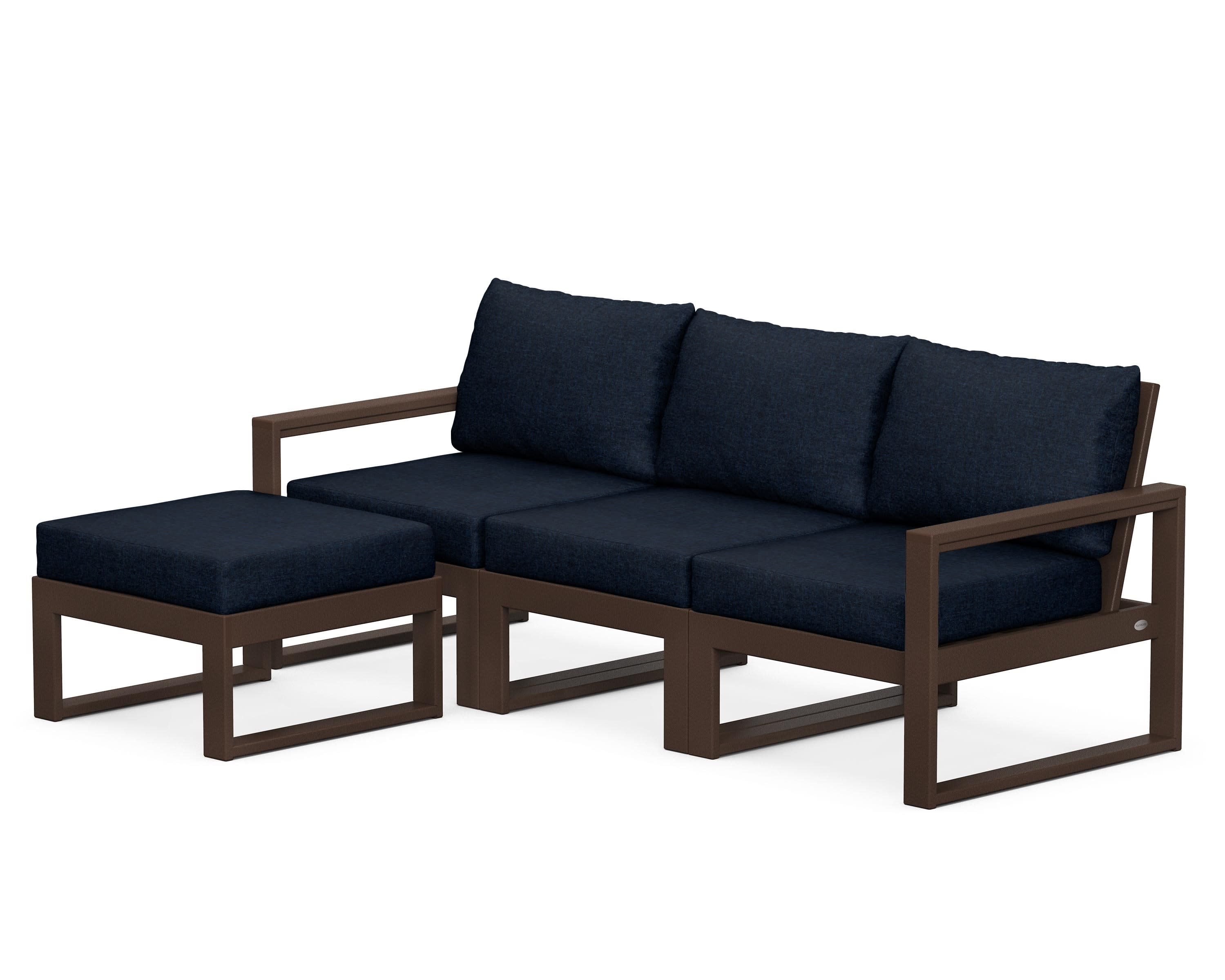 EDGE 4-Piece Modular Deep Seating Set with Ottoman in Mahogany / Marine Indigo